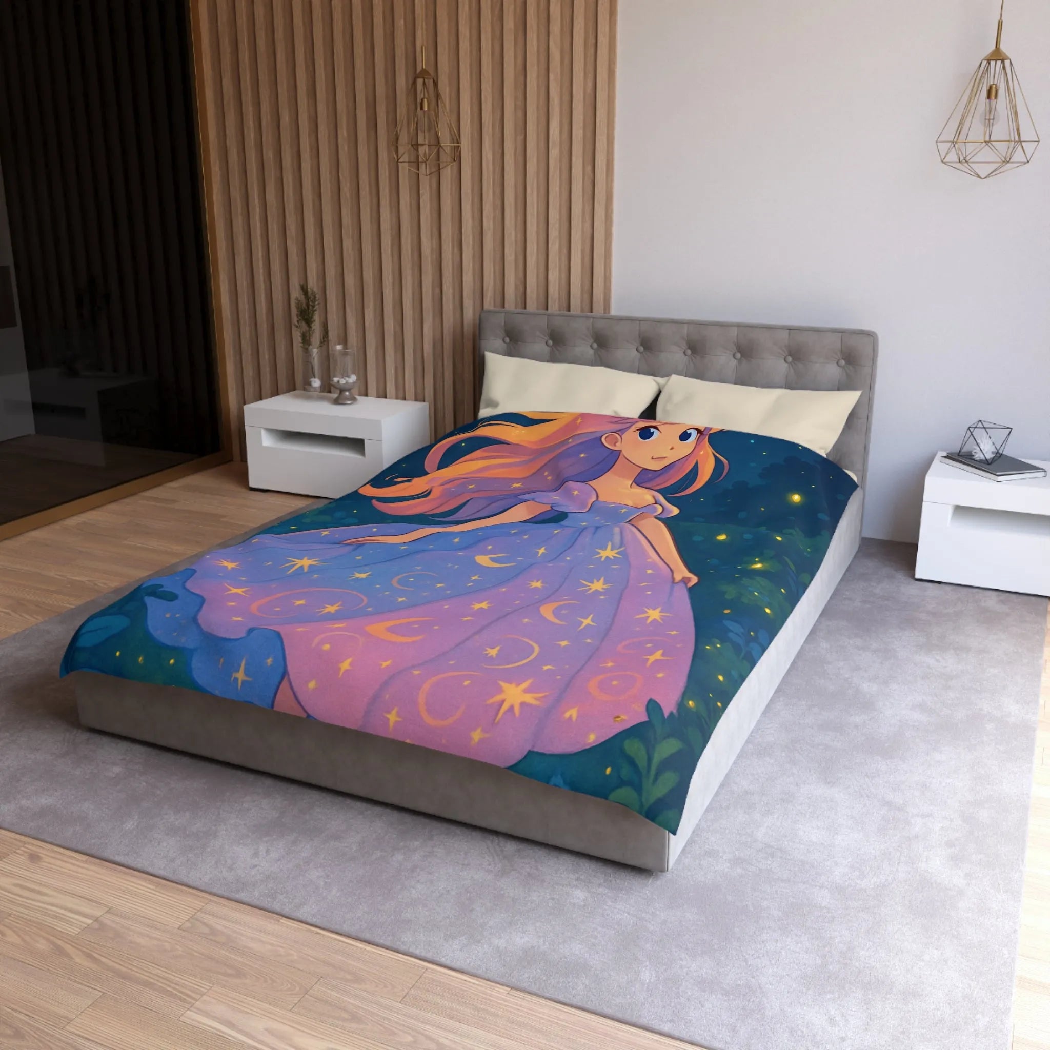 Housse de couette avec motif étoilé de princesse féerique dans la nuit enchantée