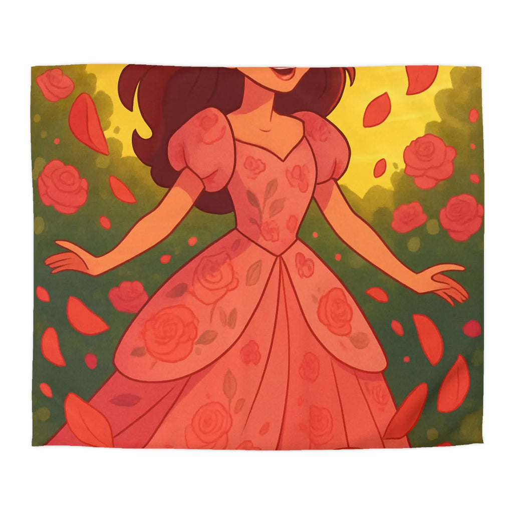 Housse de couette délicatement illustrée avec motif de danse joyeuse parmi les roses rouges