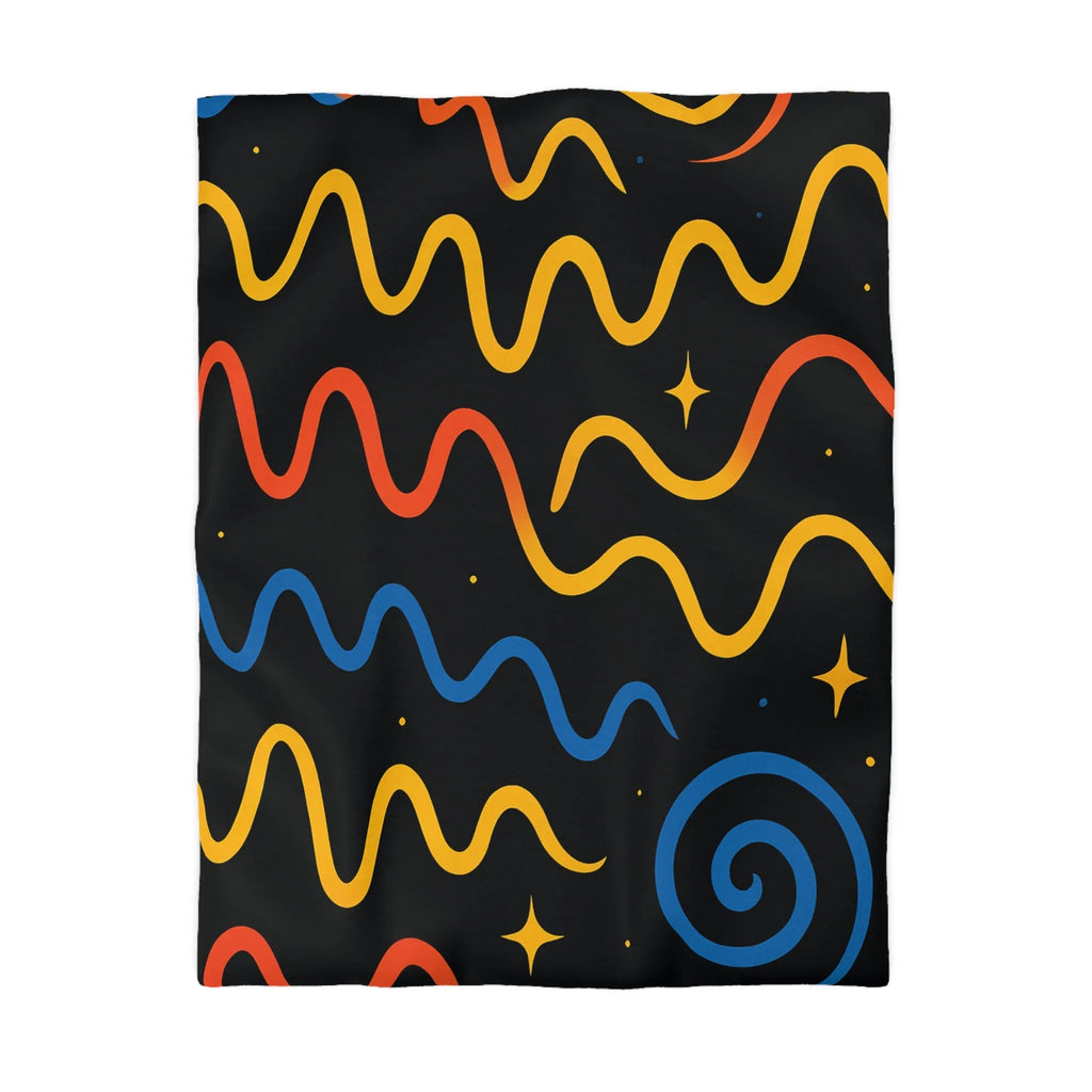 Housse de couette colorée avec motifs ondulés abstraits sur fond noir élégant