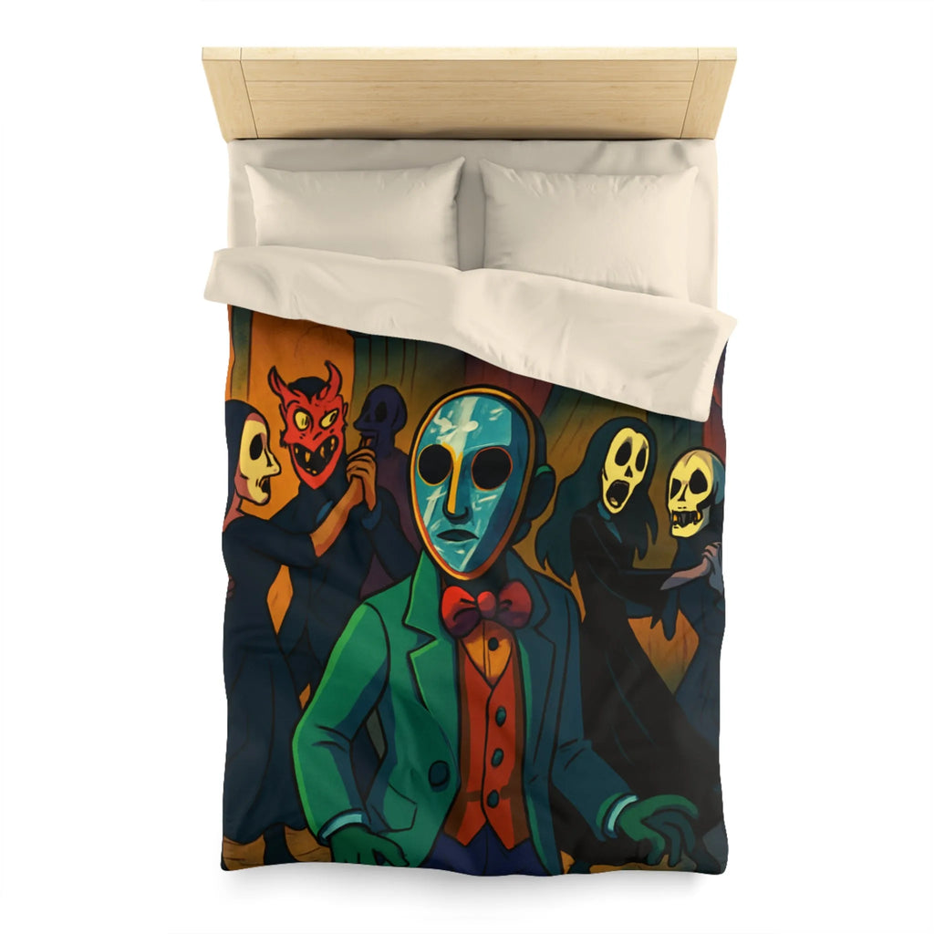 Housse de couette Halloween Bal masqué sombre, masques effrayants, ambiance mystérieuse unique