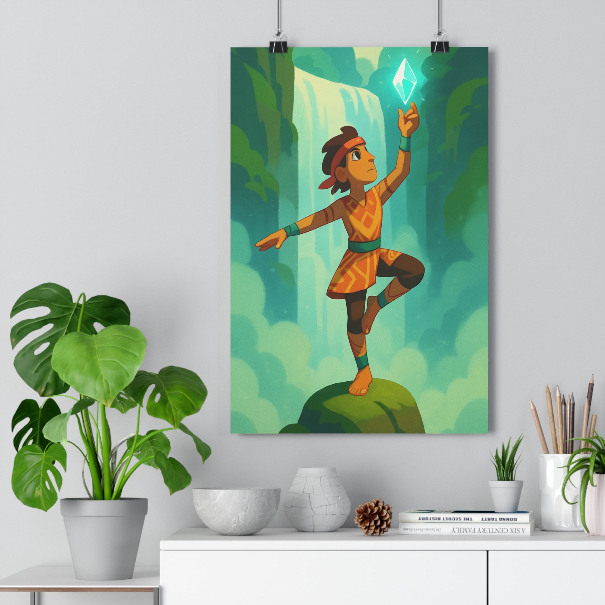 Poster décoratif yoga cartoon vert bleu mystique sérénité salon chambre bureau artistique tendance qualité