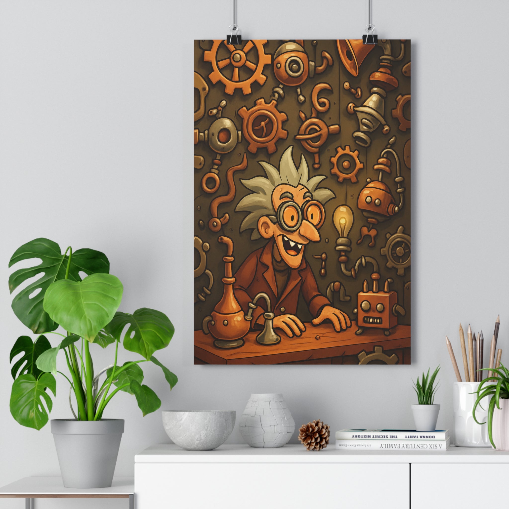 Poster décoratif rétrofuturiste steampunk chaud cuivré inventeur excentrique bureau chambre vintage 30x46 cm qualité