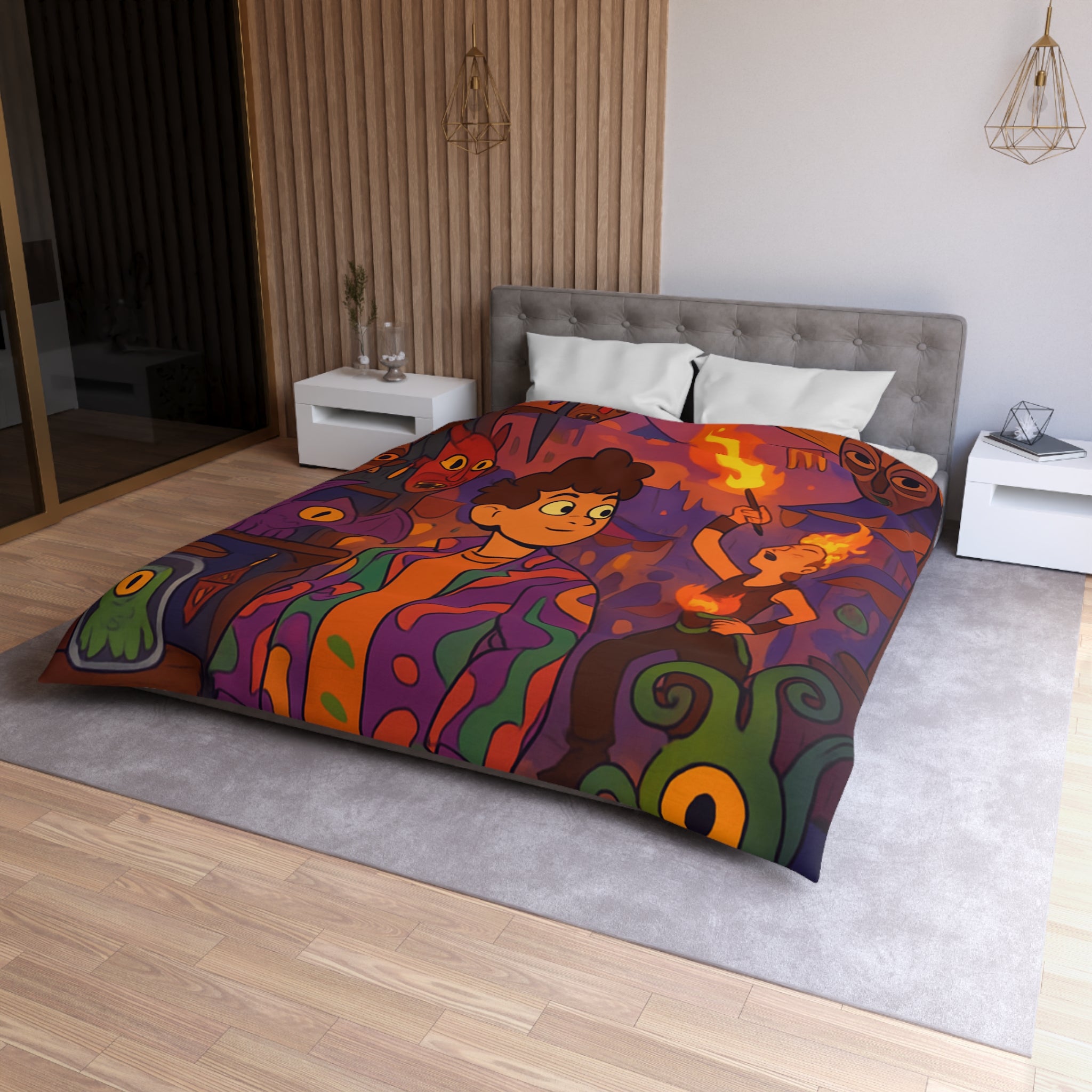 Housse de couette pour chambre enfants avec créatures mystiques et ambiance nocturne illustrée