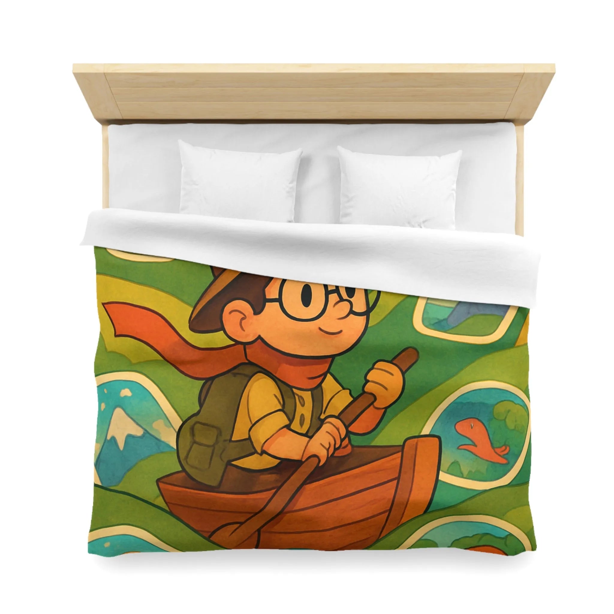 Housse de couette enfant aventure renversante explorateur en bateau et créatures mystiques