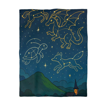 Housse De Couette Avec Constellations Animales Magiques Dans Un Ciel Nocturne Étoilé Enchanteur