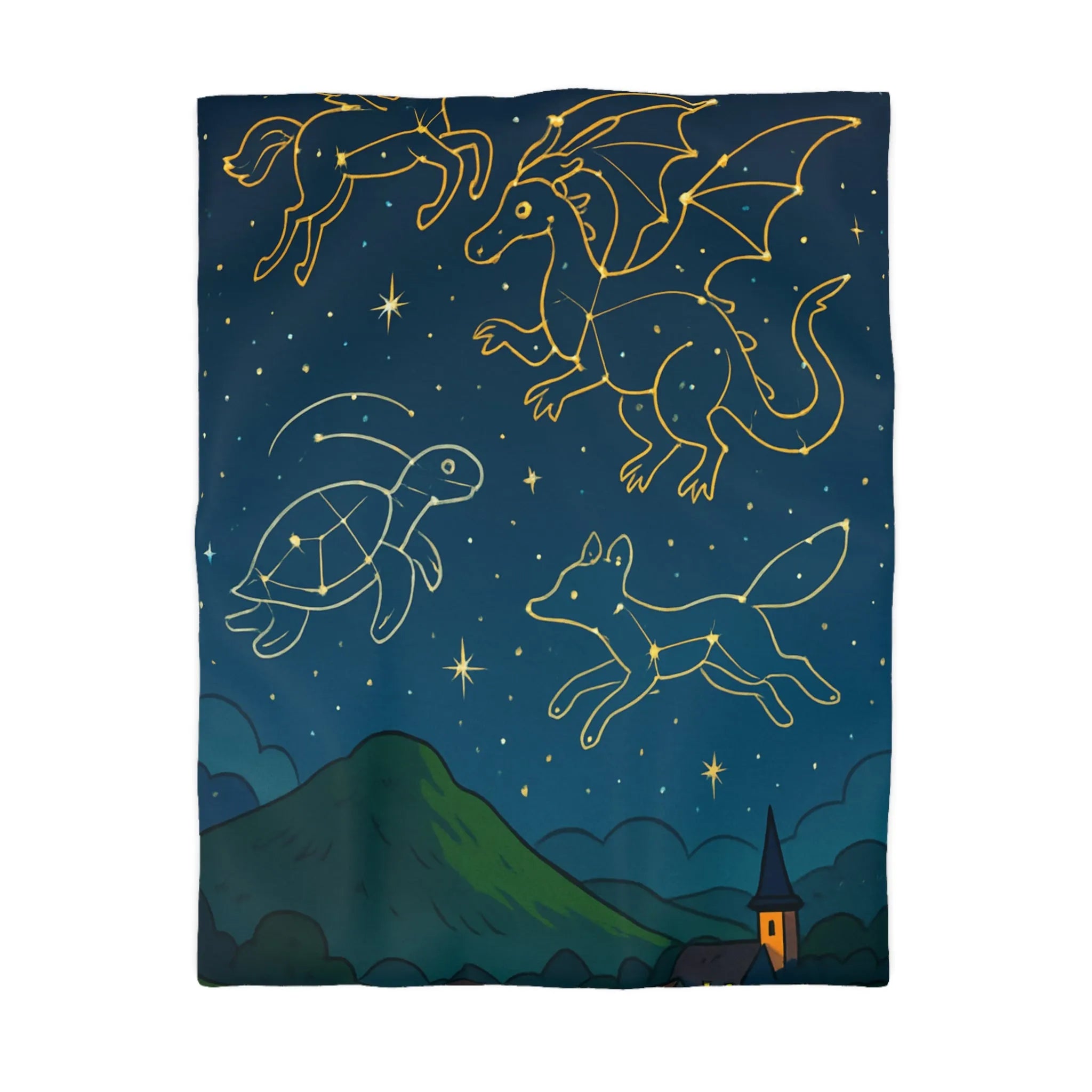 Housse De Couette Avec Constellations Animales Magiques Dans Un Ciel Nocturne Étoilé Enchanteur