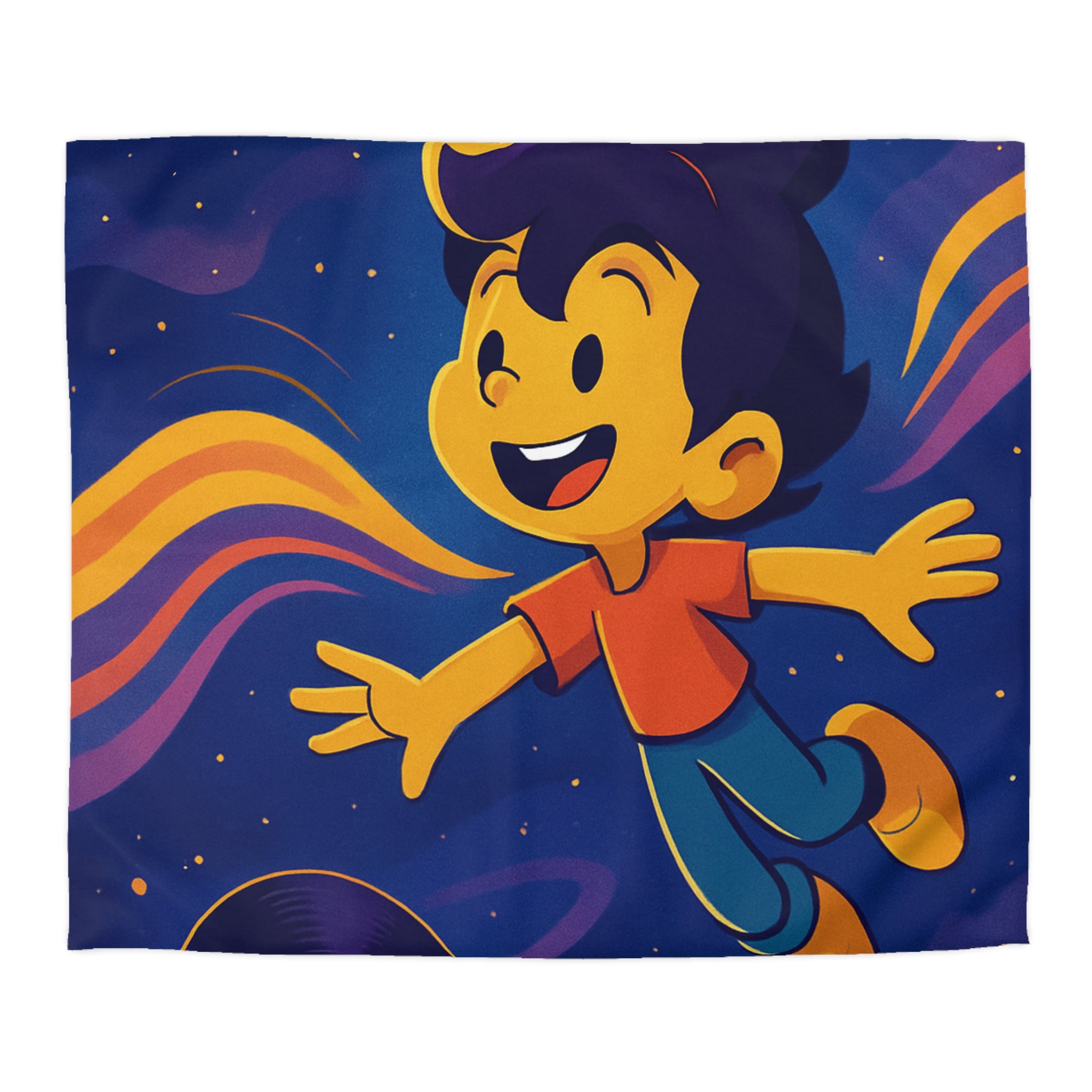 Housse de couette rêve lumineux enfant, aventure musicale, espace éclatant, design contemporain