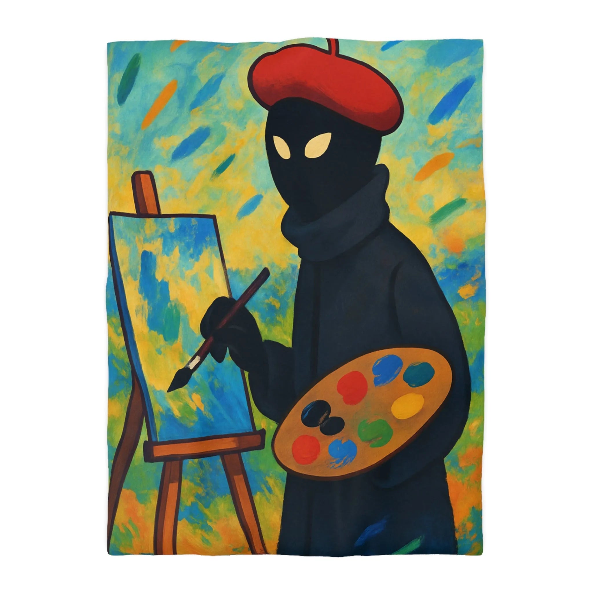 Housse de couette artiste mystérieux avec palette et paysage abstrait coloré