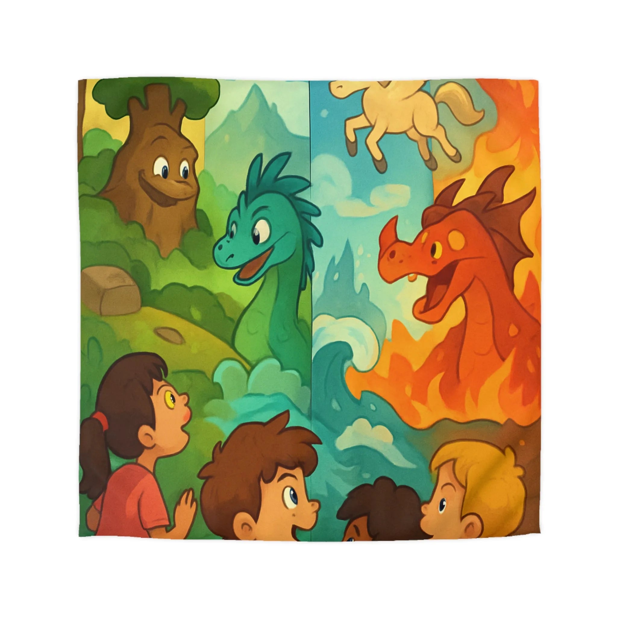 Housse de Couette Enfant Dragon Pegasus Forêt Féerie Animé Décor Magique Nature