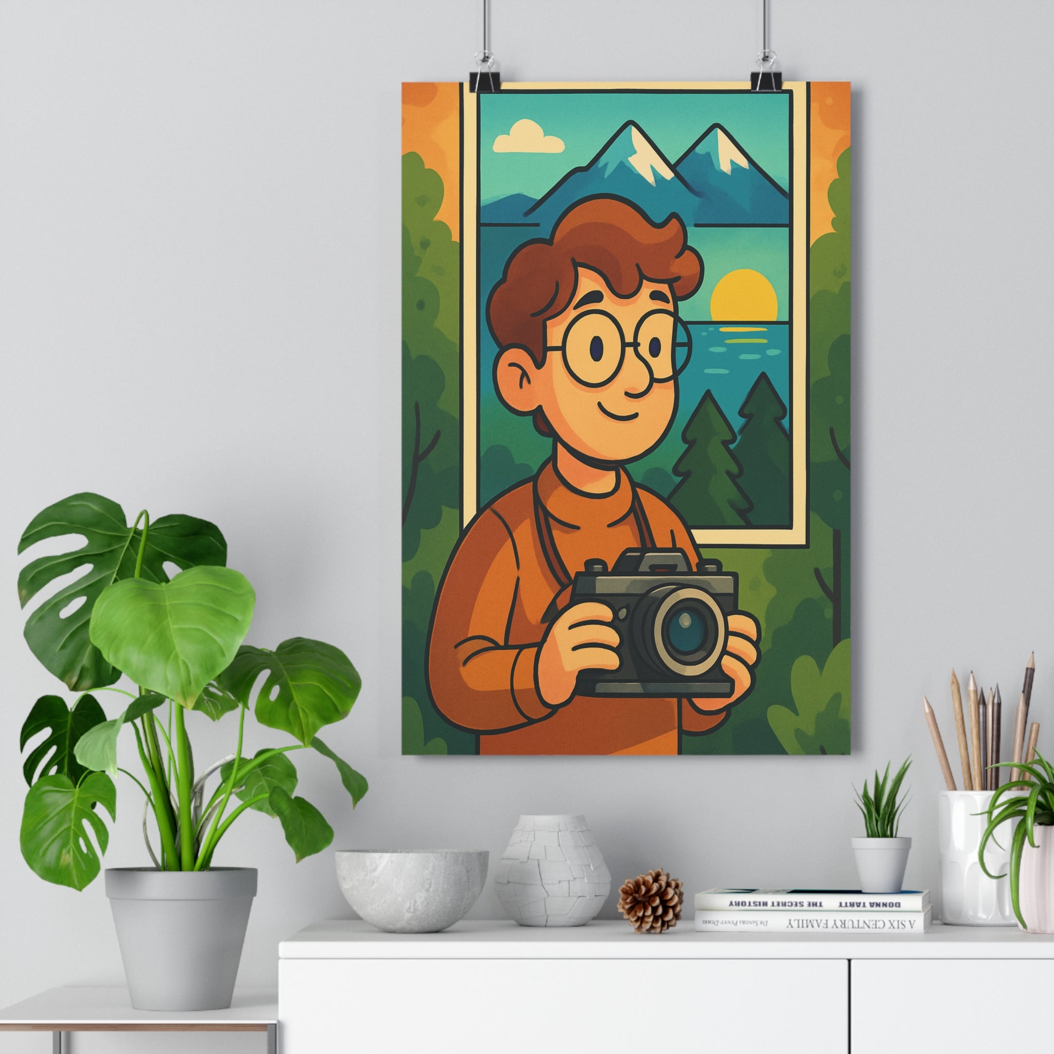 Poster décoratif anime paysage montagne coucher soleil salon bureau style apaisant coloré nature 30x46