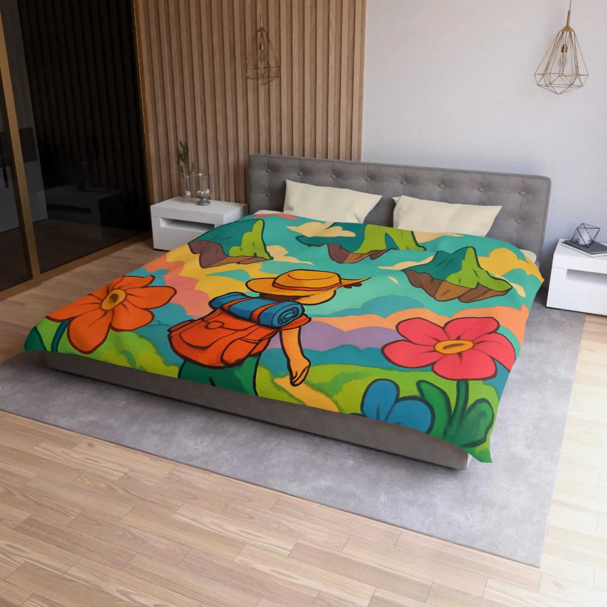 Enchanted Forest Adventure with Cute Clouds: Kid's Dreamland Bedding Set Design