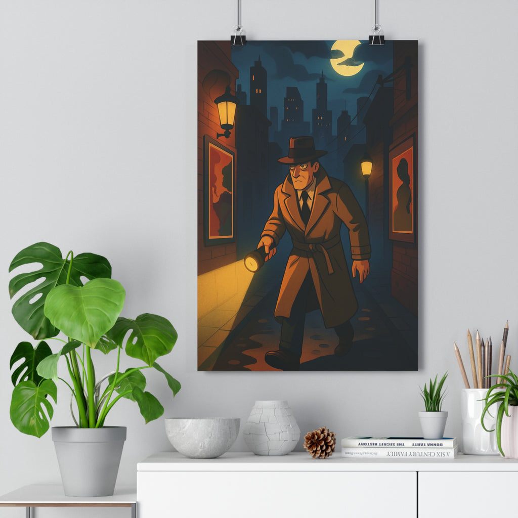 Poster décoratif mystérieux noir beige bleu nuit film noir cartoon intérieur salon chambre bureau