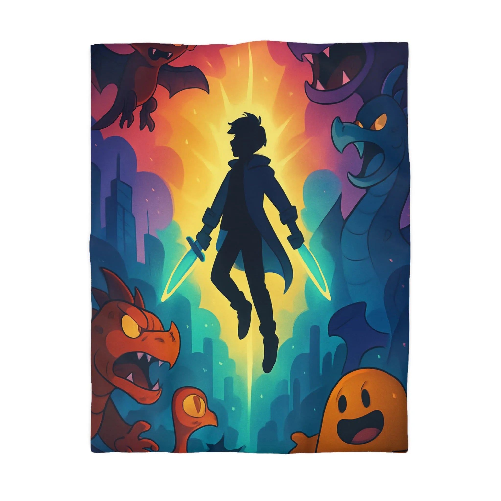 Housse de couette colorée avec créatures fantastiques, ambiance magique et design audacieux
