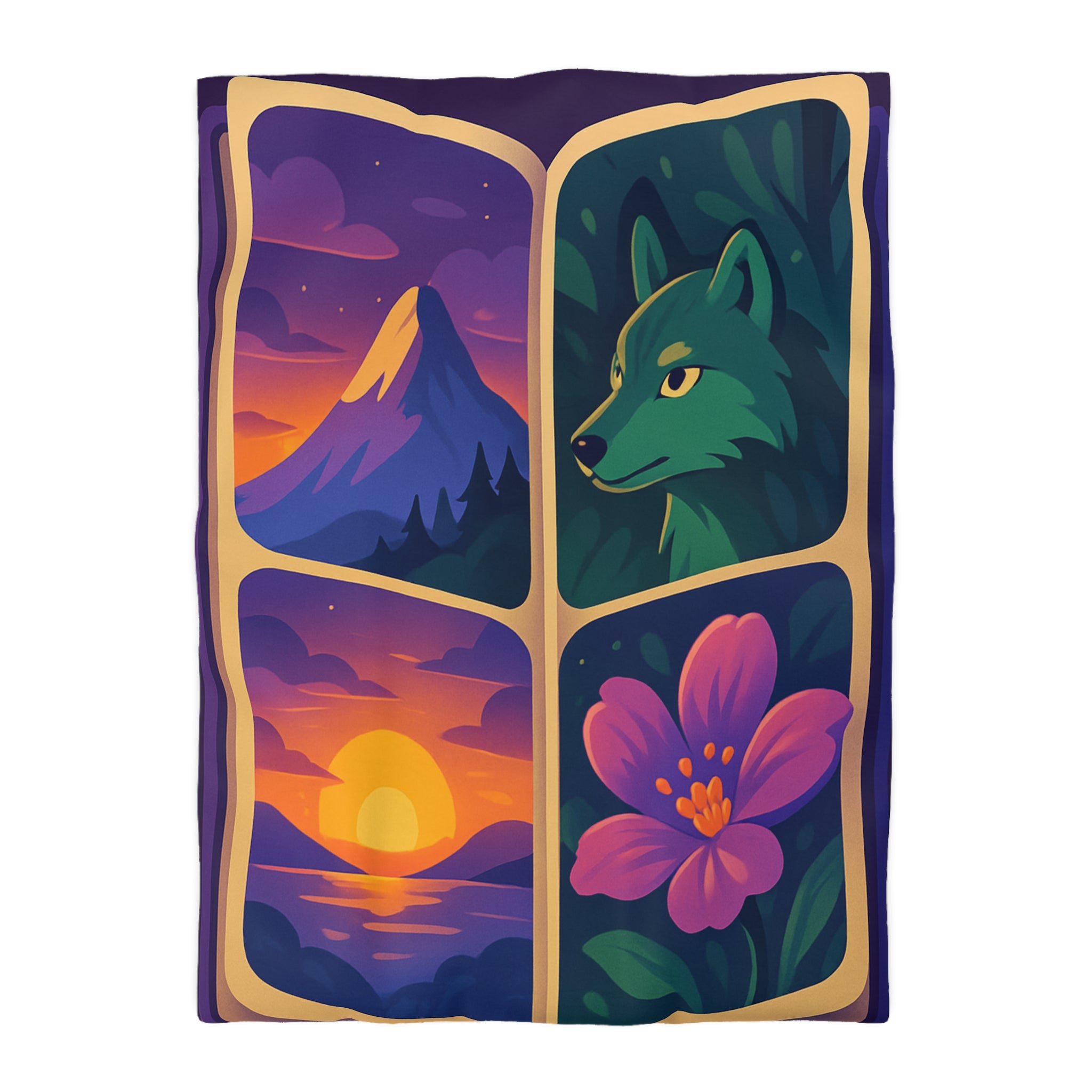 Housse de Couette Paysage Montagne Forêt Animale Florale Vibrante pour Chambre Moderne