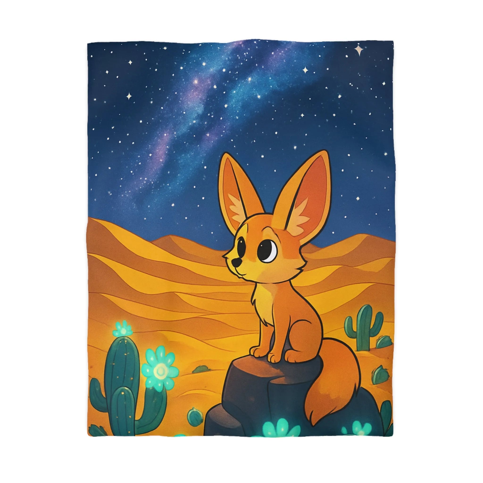 Housse de couette décorative avec renard fennec mignon sous ciel étoilé désertique