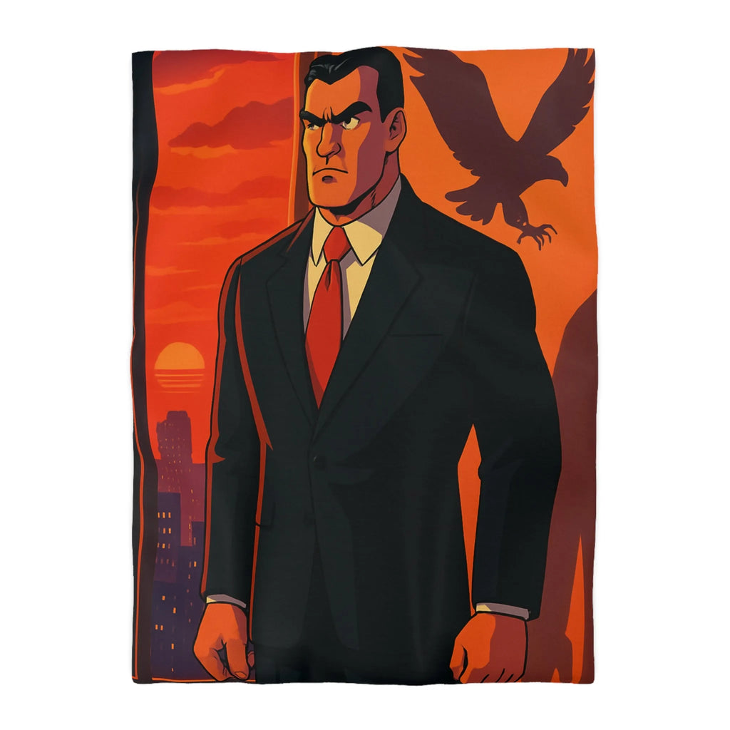 Housse de Couette au Style Épuré avec Silhouette Énigmatique et Coucher de Soleil