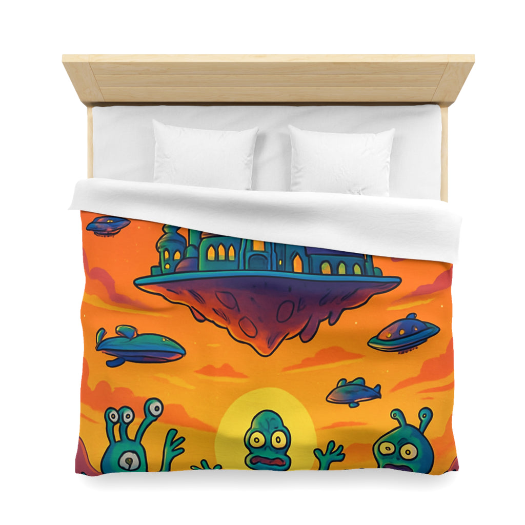 Housse de couette sur thème extraterrestre avec château flottant et OVNI colorés