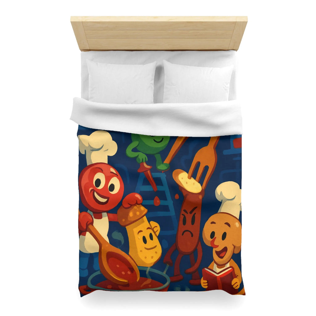 Housse de couette colorée chefs amusants cuisine amusante personnages recettes fourchettes