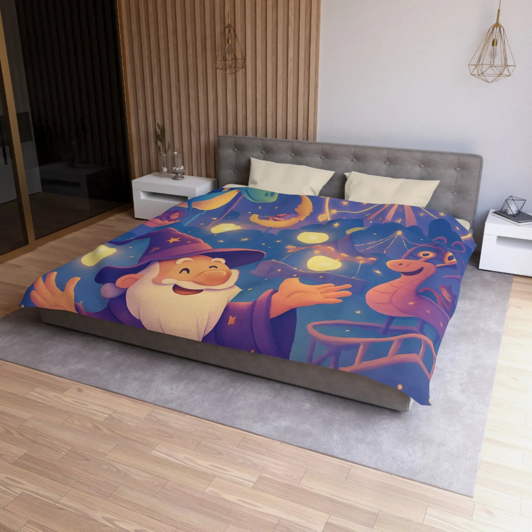 Housse de couette magique pour enfants avec magicien joyeux et parc d'attractions nocturne
