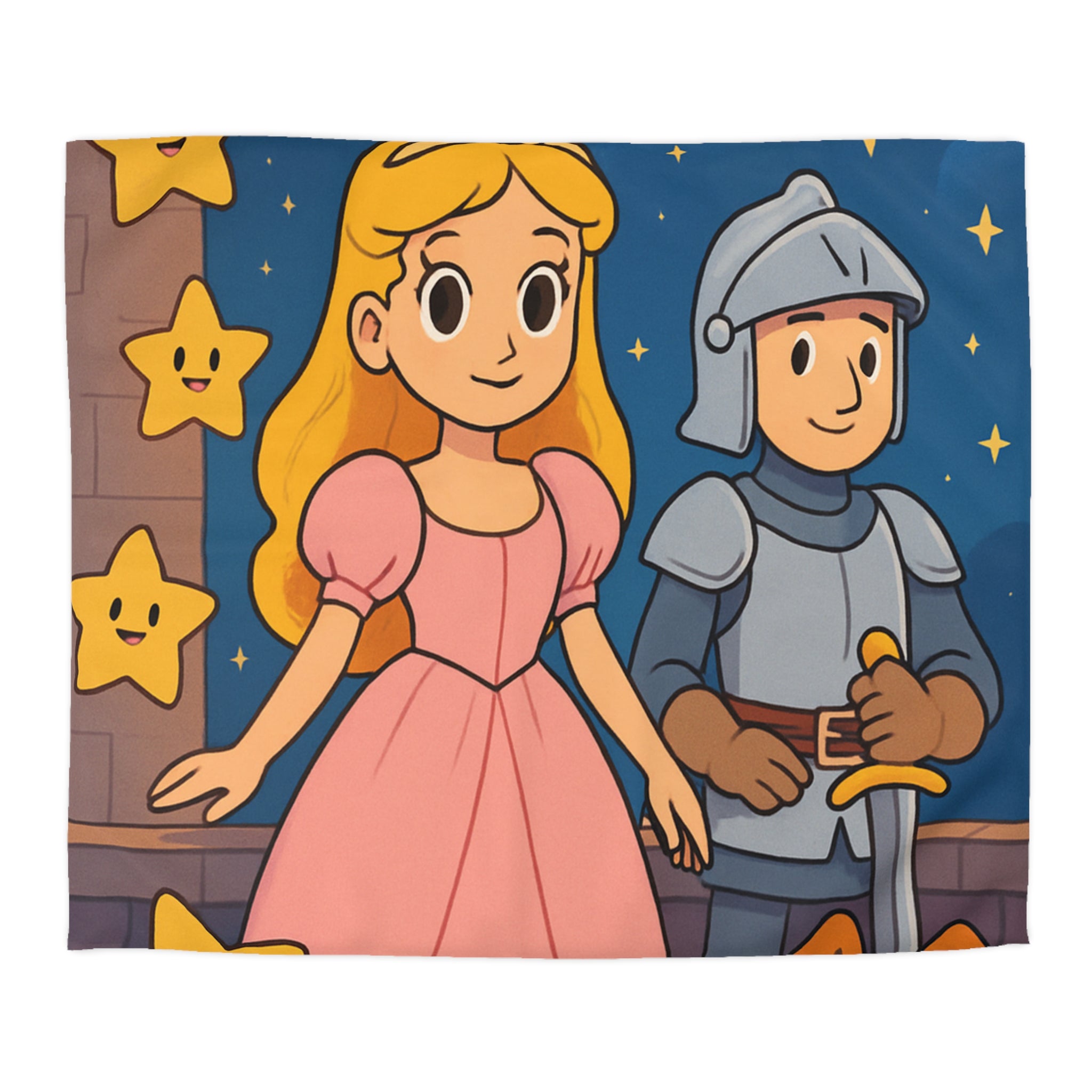 Housse de couette princesse et chevalier avec étoiles et arc-en-ciel magique