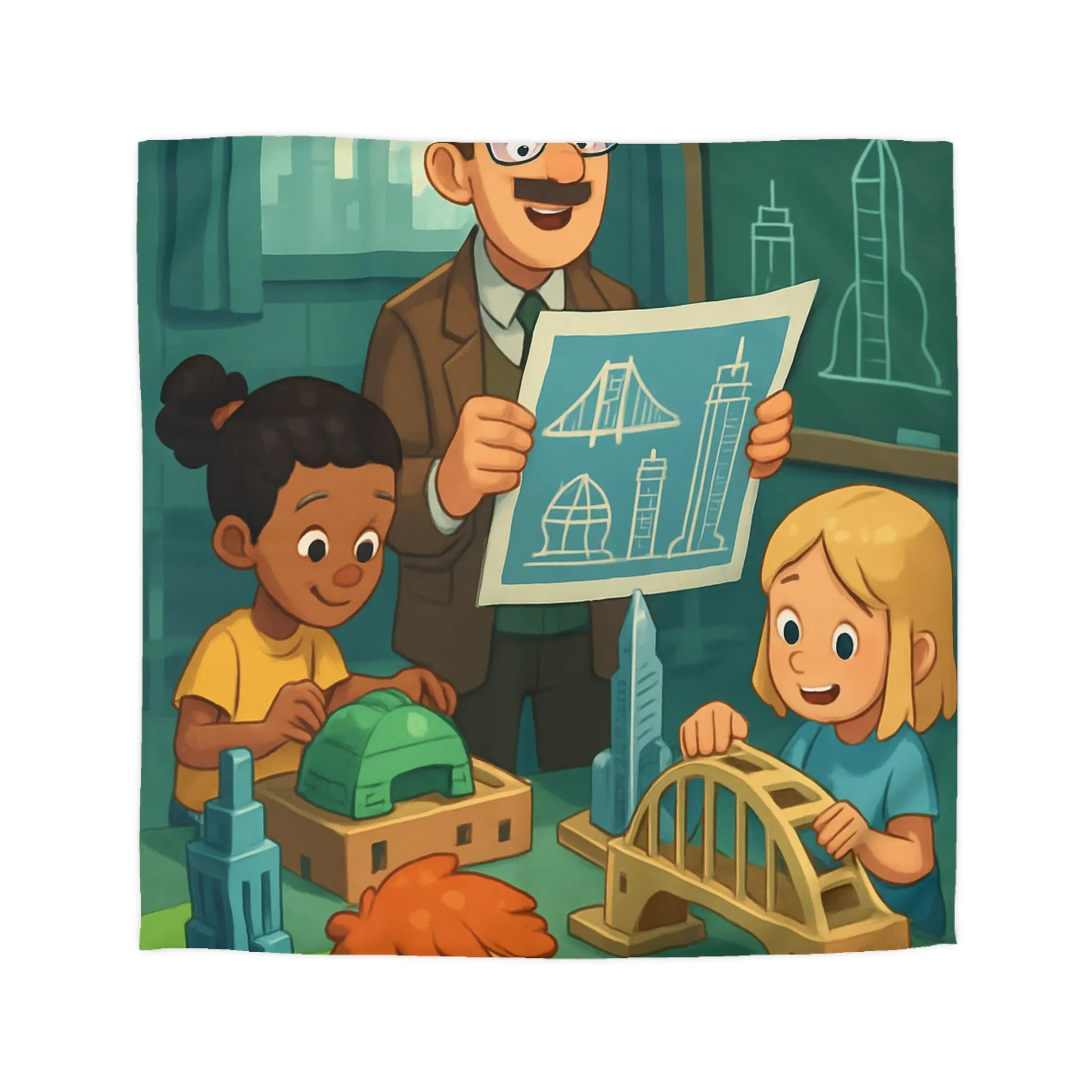 Housse de Couette Enfants Illustrant Un Atelier de Construction Ludique et Éducatif