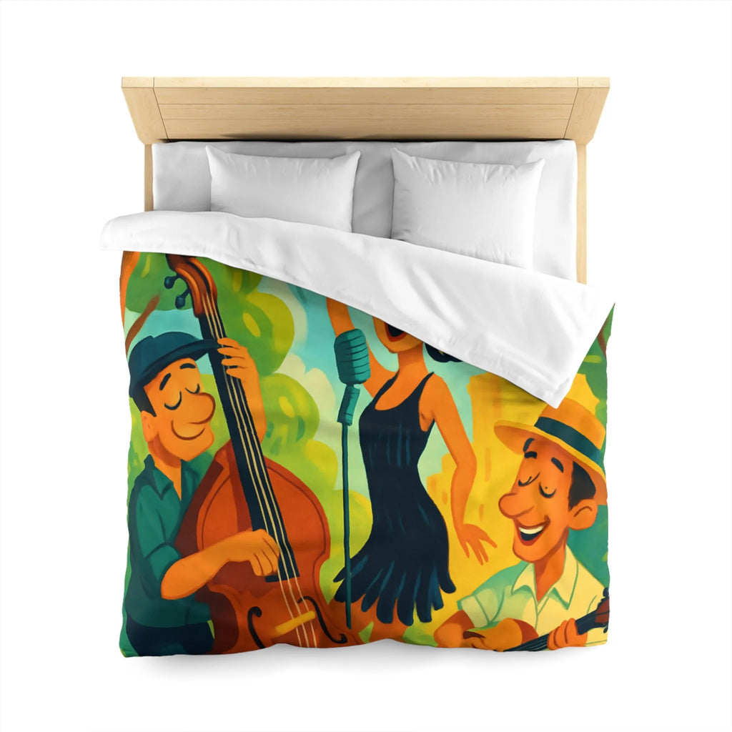 Housse de couette colorée avec scène musicale rétro dans un parc ensoleillé