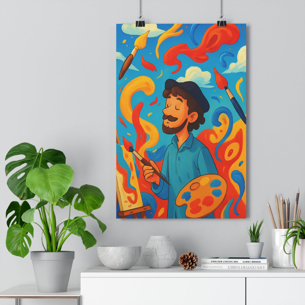 Poster décoratif artiste joyeux bleu orange jaune créatif atelier ambiance inspirante moderne 30x46 mur