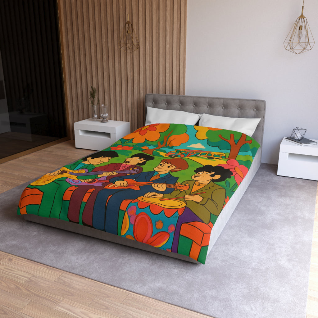 Housse de couette rétro colorée inspirée d'un groupe de musiciens animés en plein air