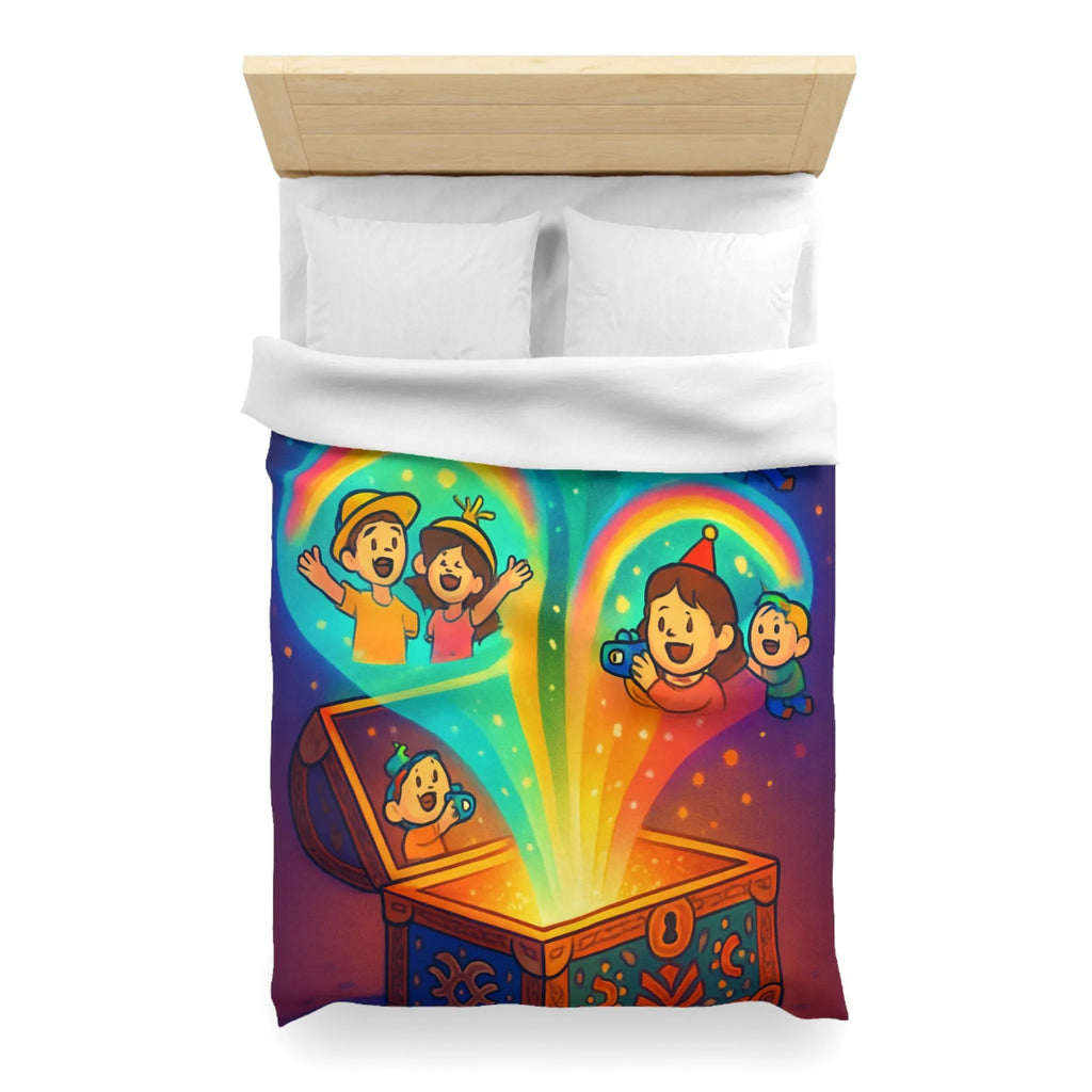 Housse de couette colorée avec coffre magique et souvenirs lumineux pour chambre joyeuse