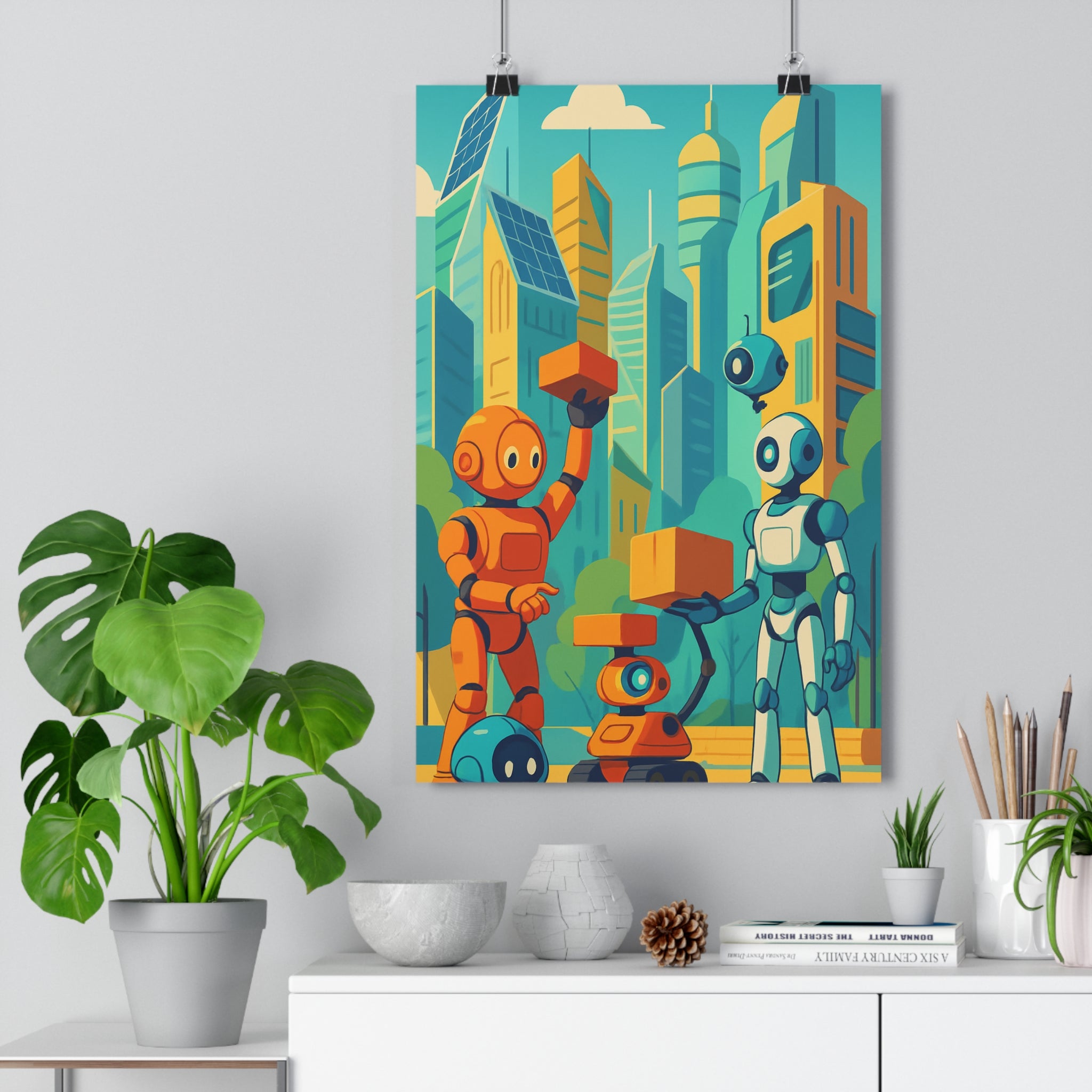 Poster décoratif futuriste techno anime bleu orange design moderne chambre salon ambiance unique qualité