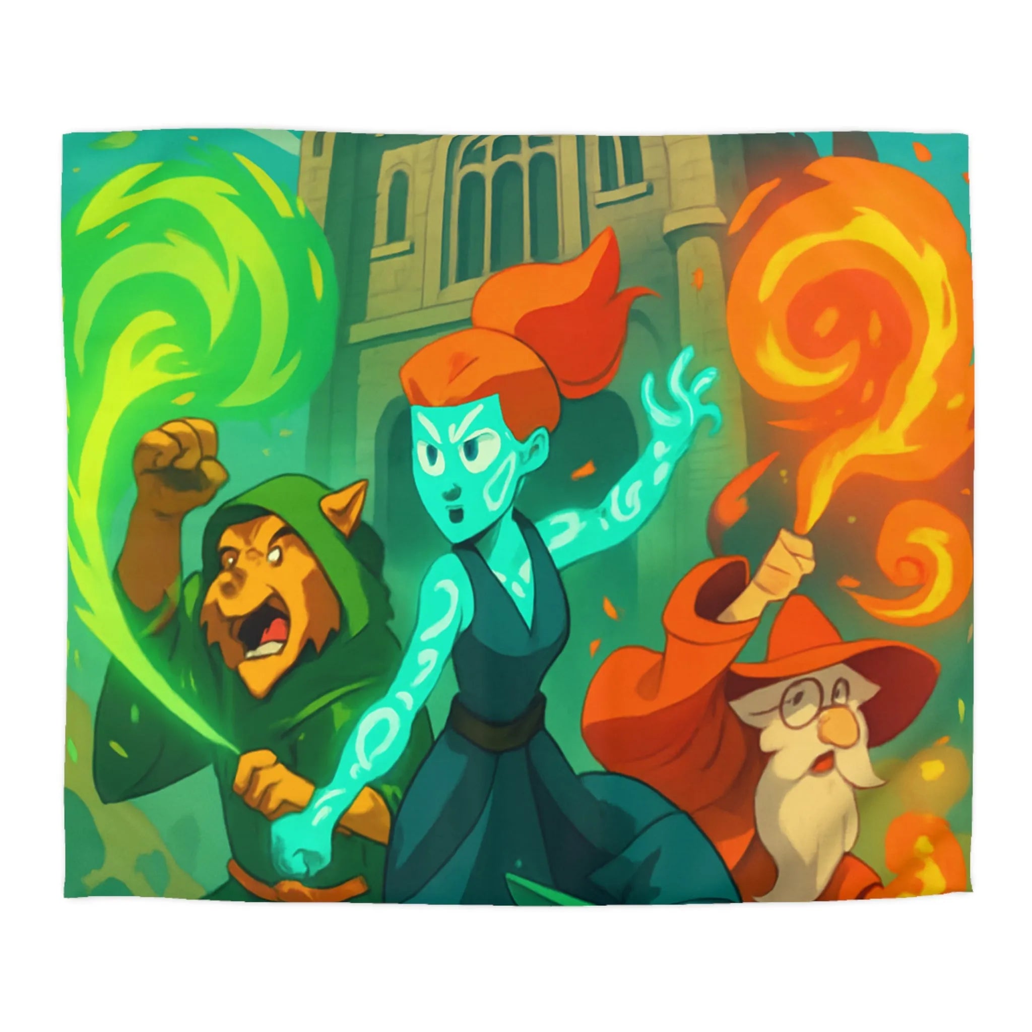 Housse de couette magique pour enfant avec personnages et château, ambiance féérique animée