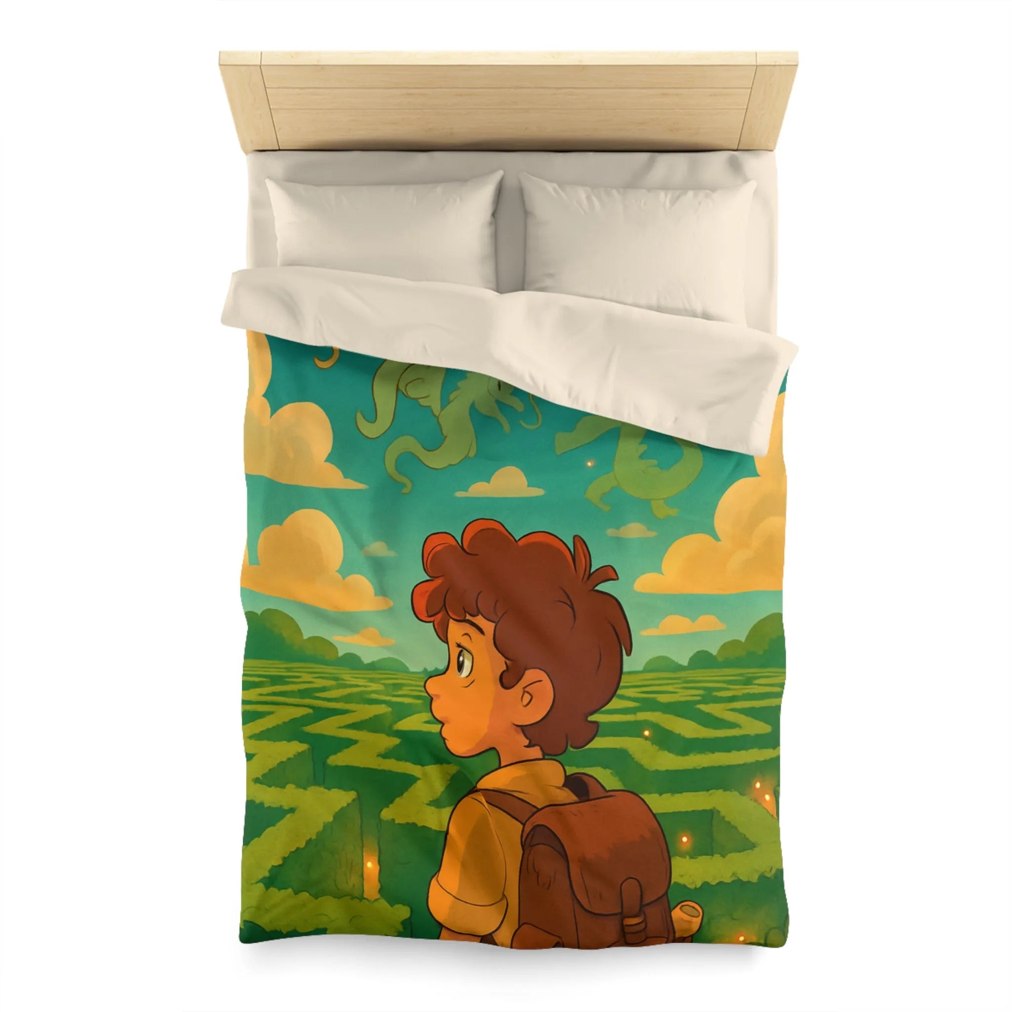 Housse de couette magique avec labyrinthe et créatures fantastiques pour enfants rêveurs