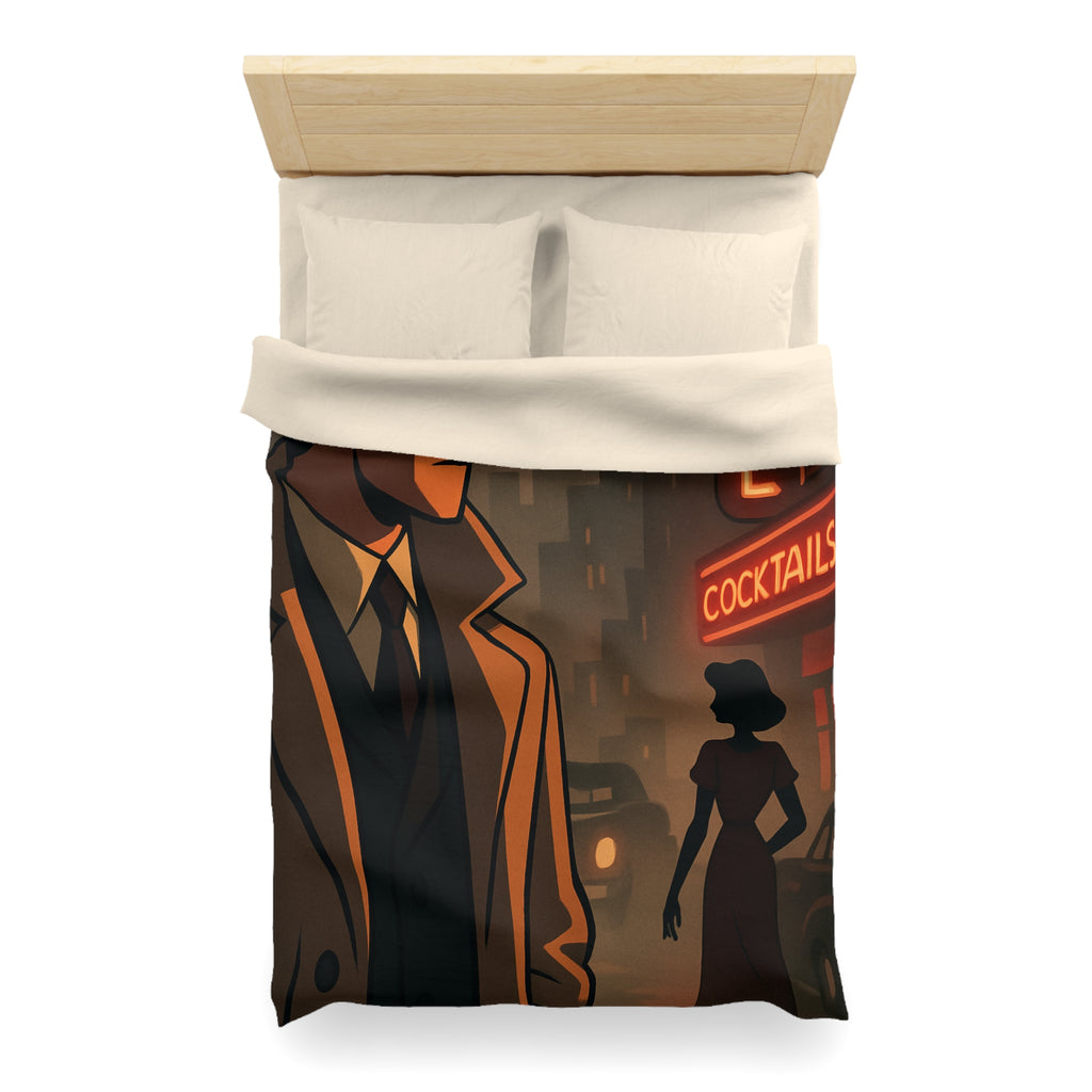 Housse de Couette Noir et Rouge, Design Rétro Vintage, Atmosphère de Film Noir