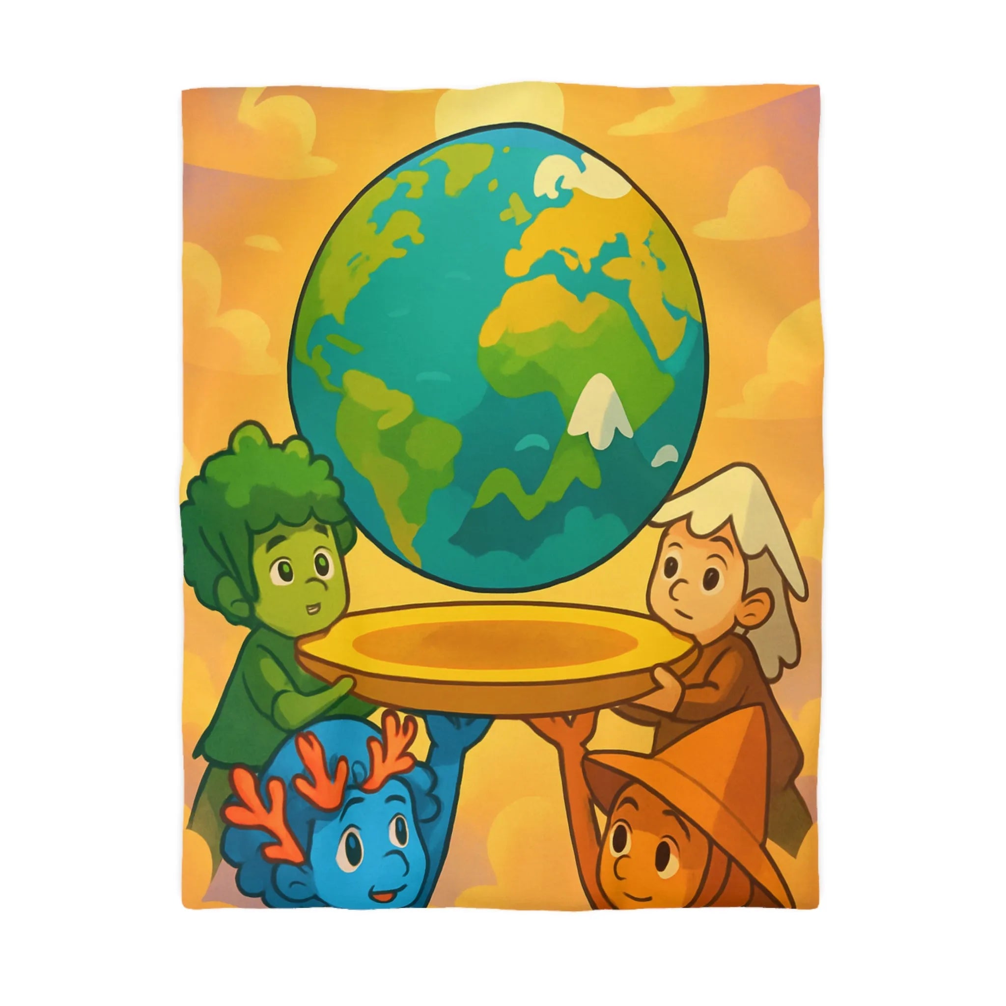 Housse de couette colorée représentant des enfants unis pour soutenir la planète Terre