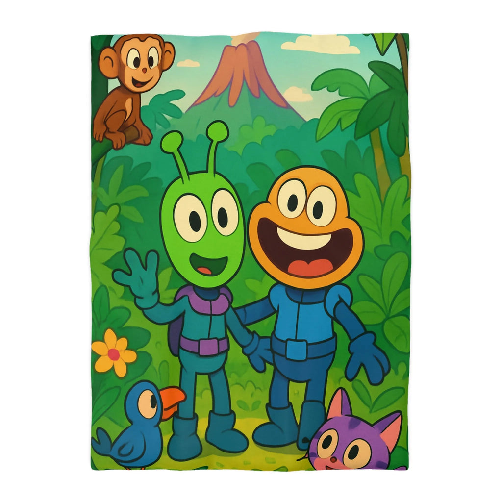 Housse de couette colorée avec animaux et extraterrestres dans une jungle animée