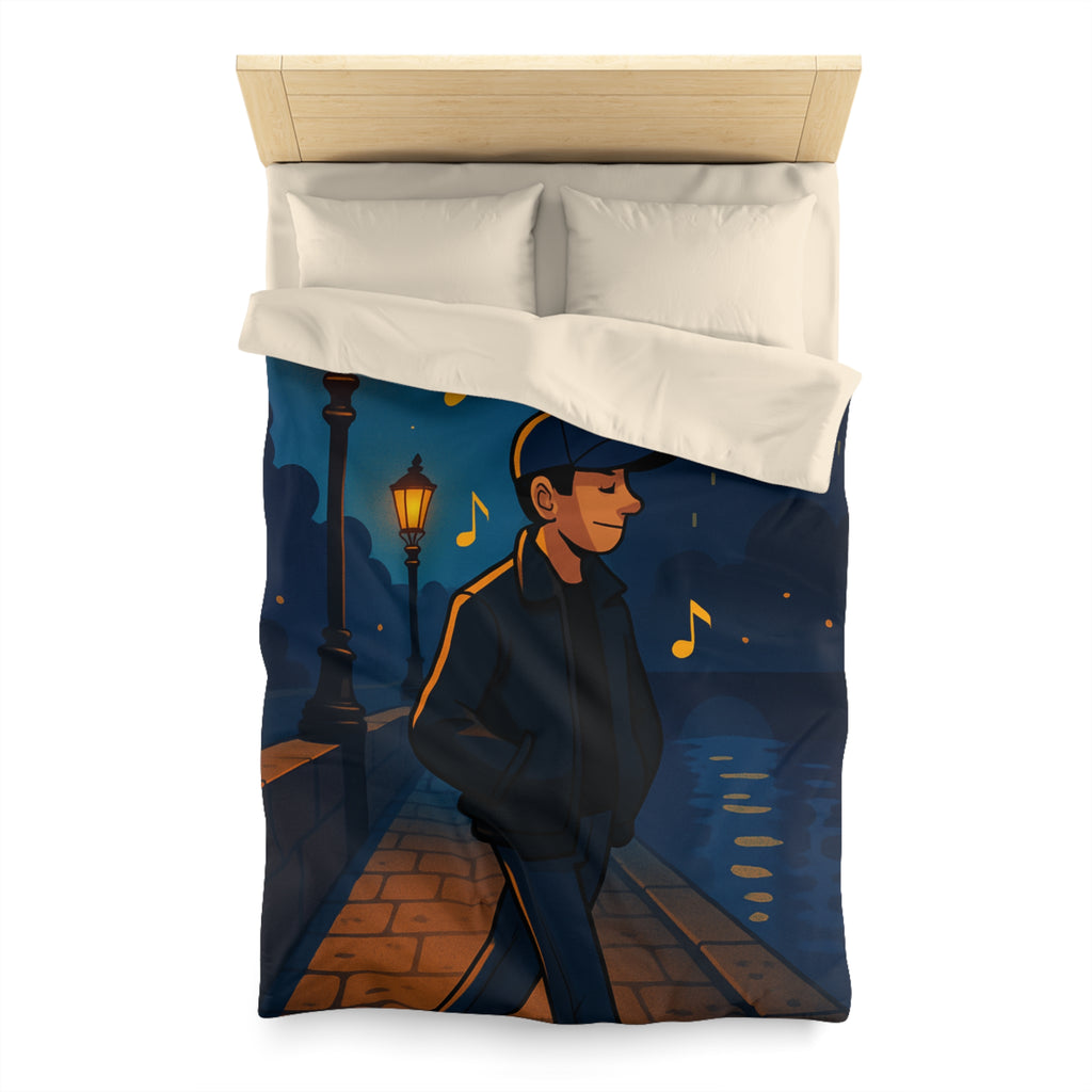 Housse de couette urbaine éclairée, promenade nocturne musicale sur pont éclairé
