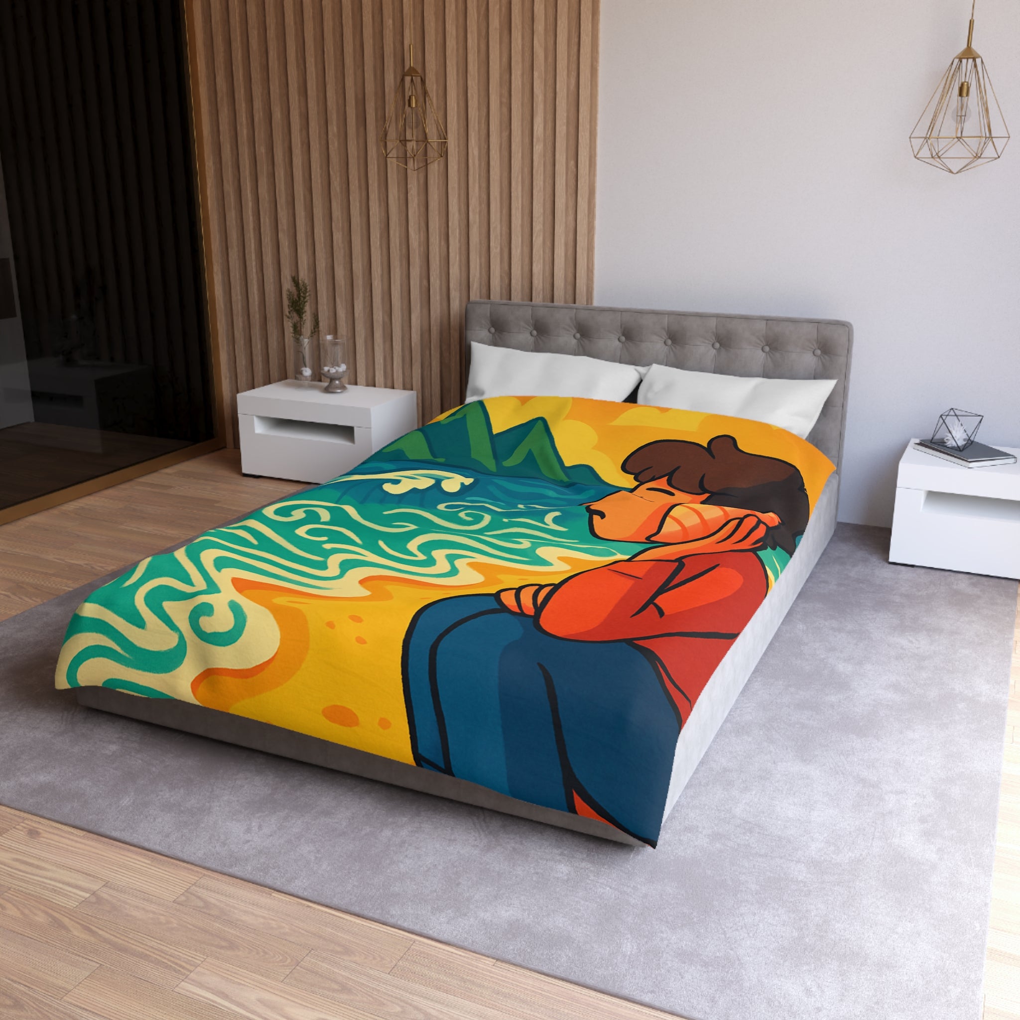 Housse de Couette Microfibre Design Artistique Moderne Décoration Chambre Confort Premium