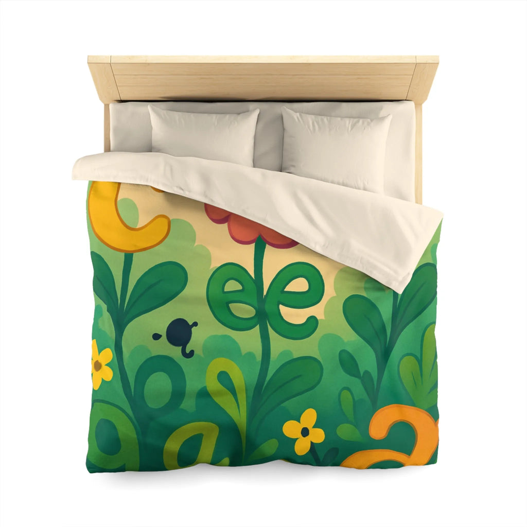 Housse de couette colorée avec lettres et fleurs pour chambre d'enfant joyeuse