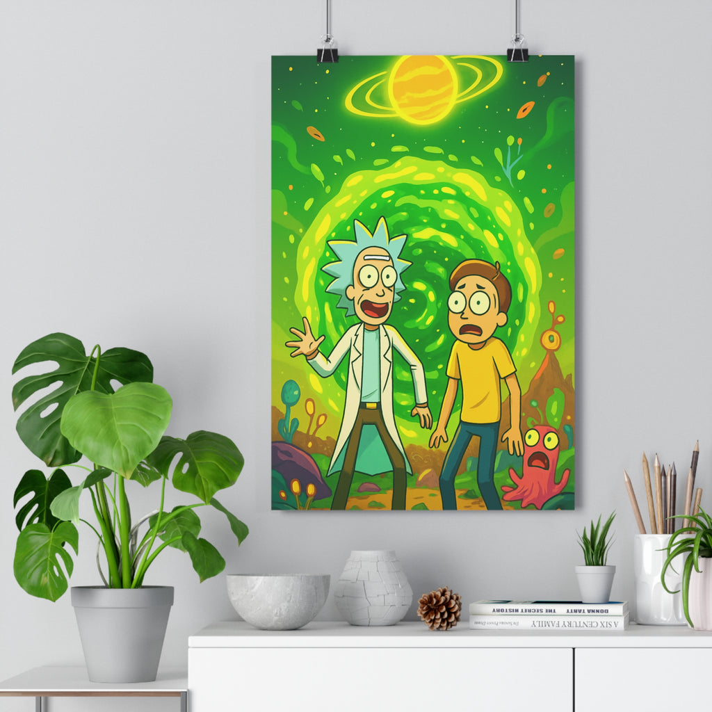 Poster décoratif fantastique aventure lumineux vert jaune mystique enfant salon moderne univers éclatant créativité