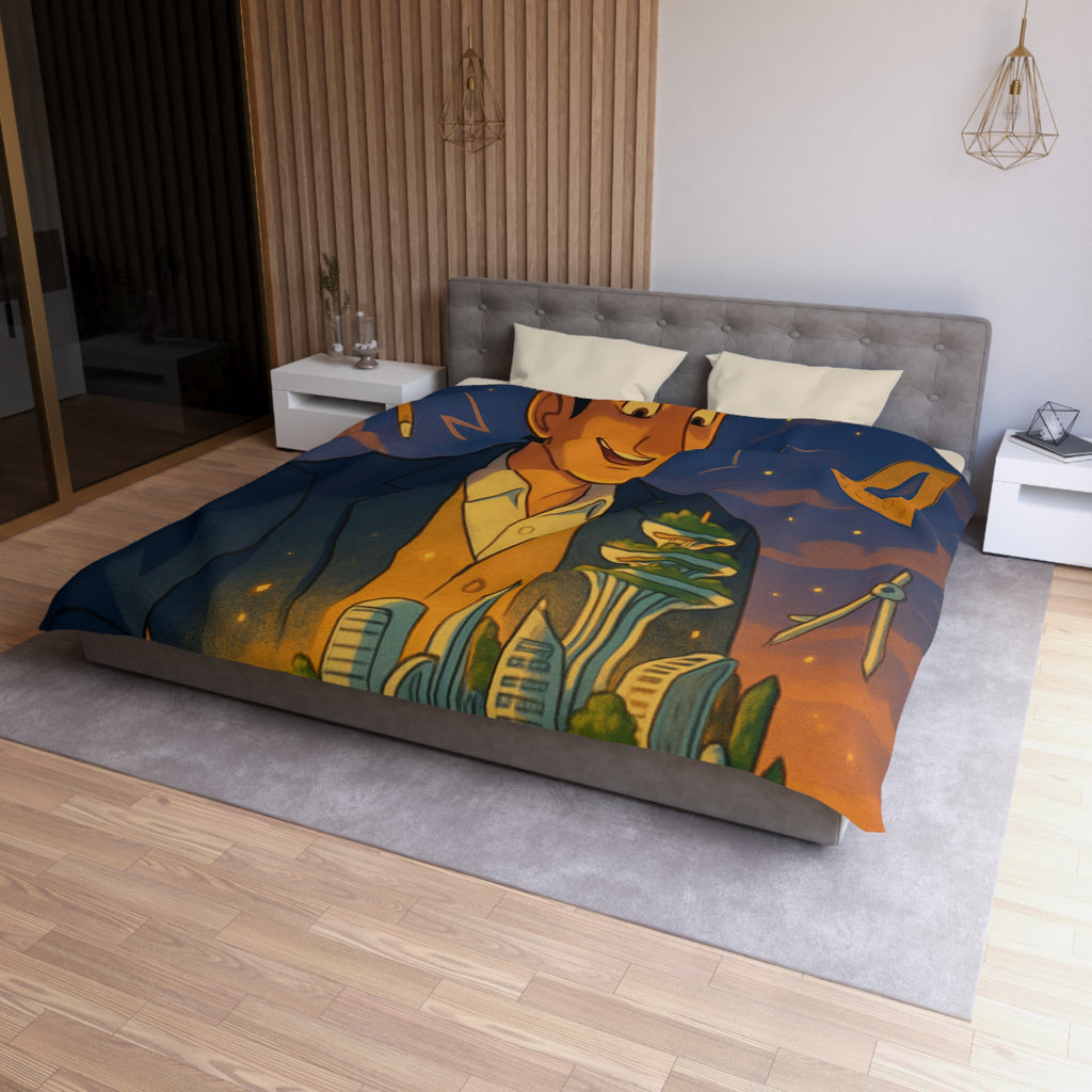 Housse de couette urbaine avec design futuriste, ambiance artistique et couleurs somptueuses