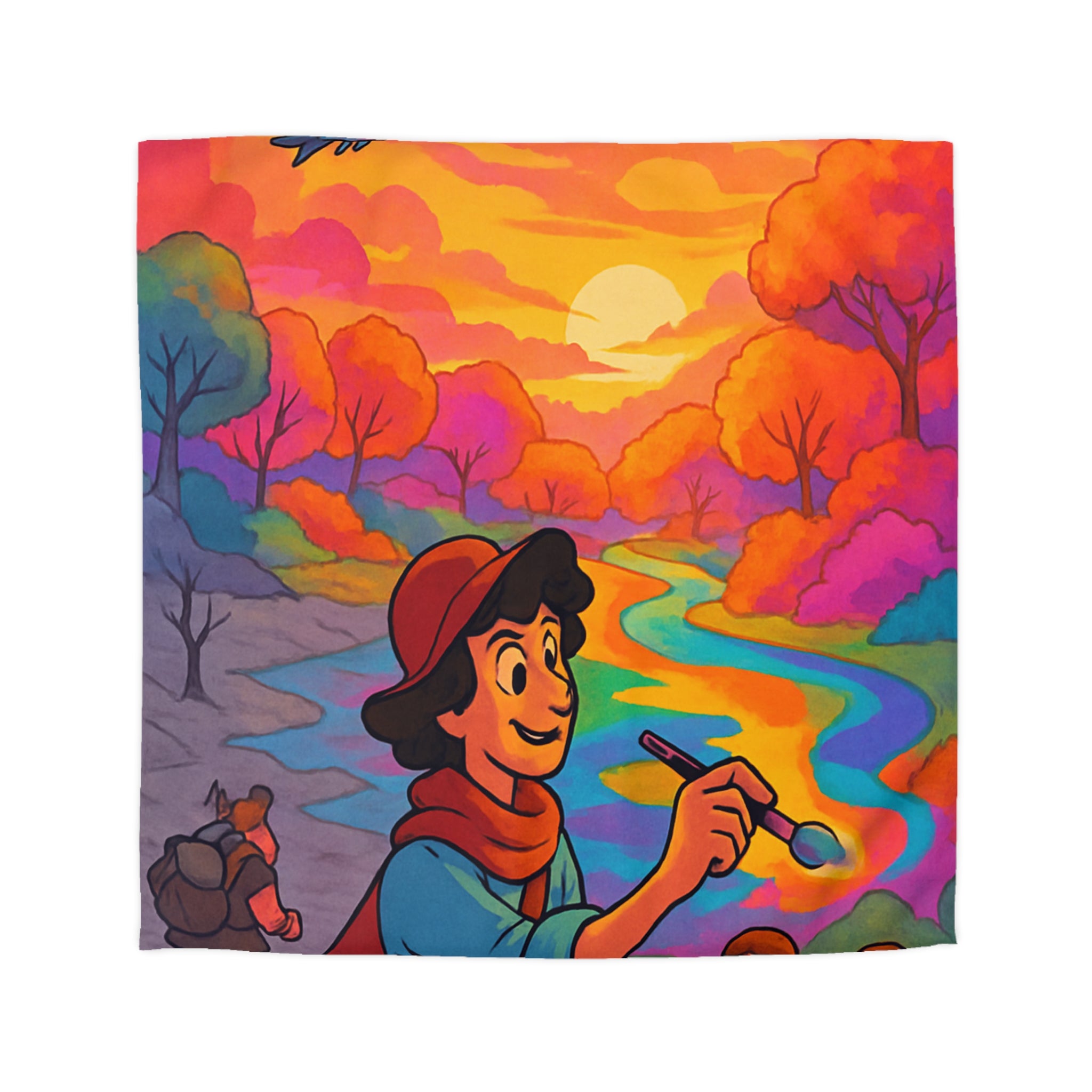 Housse de couette vibrante avec scène artistique de paysage coloré et aventure magique