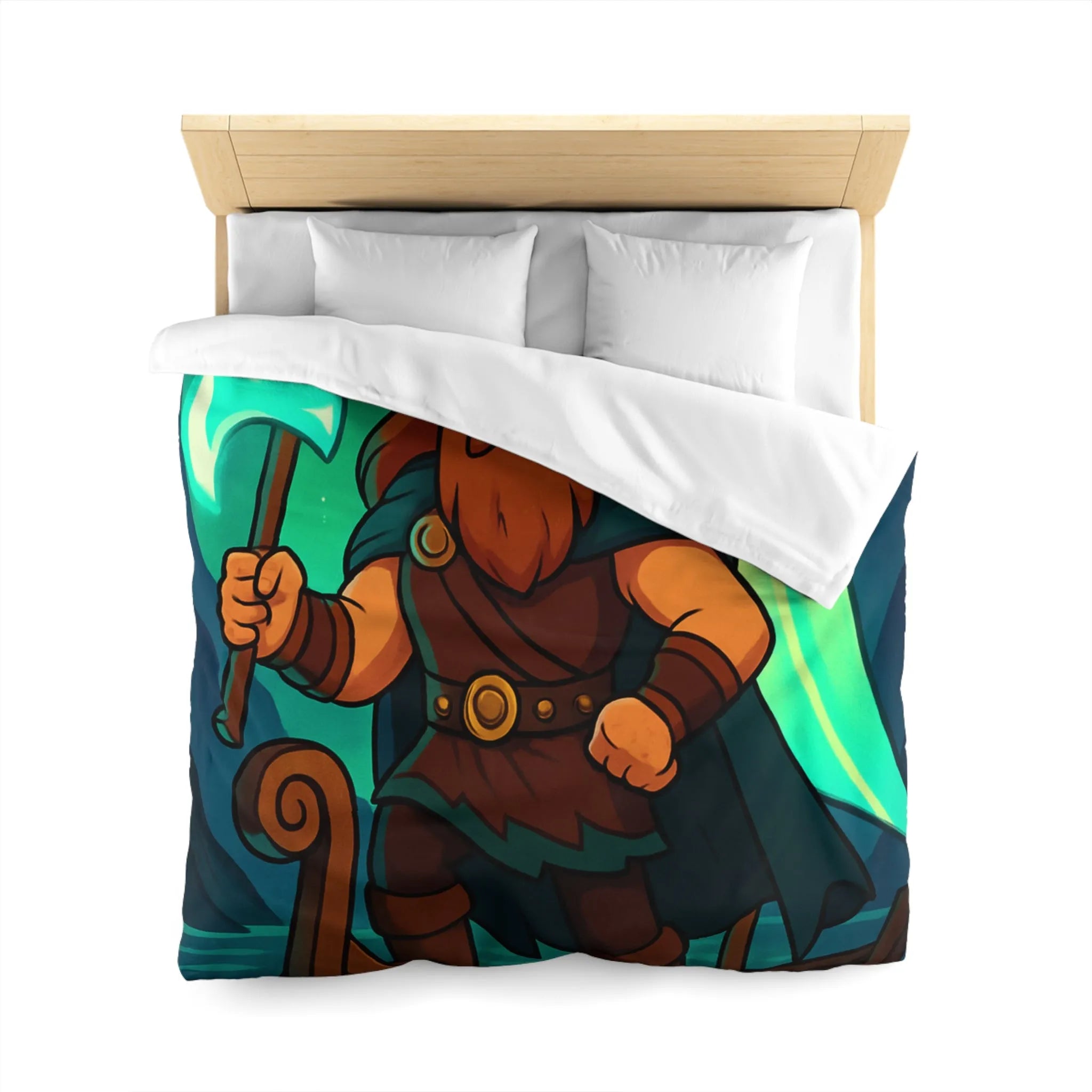 Housse de couette épique viking avec aurore boréale et bateau en pleine mer