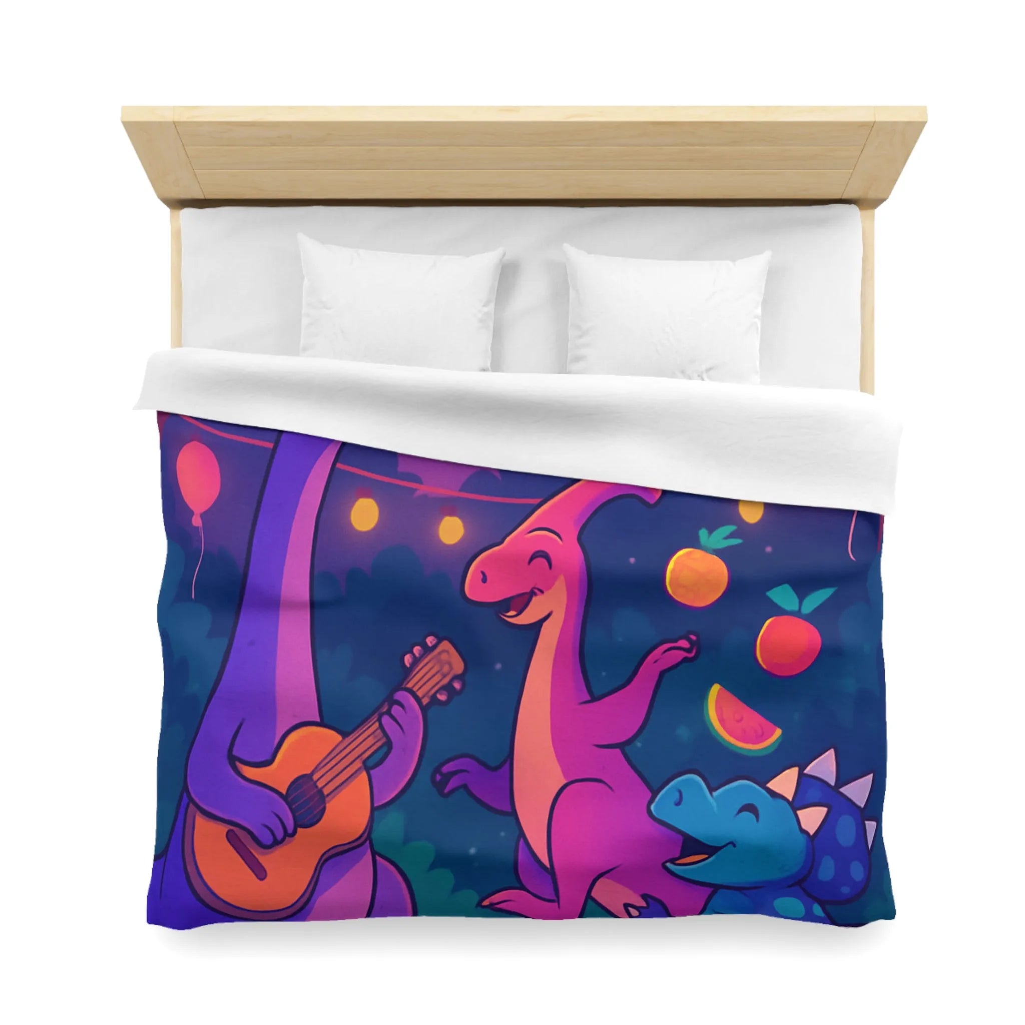 Housse de couette enfants avec dinosaures joyeux et ballons colorés pour chambre ludique