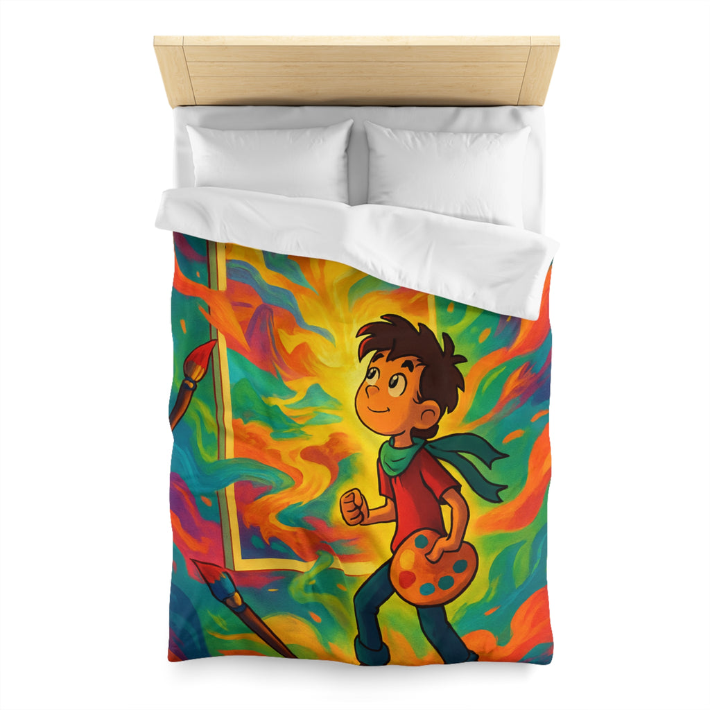 Housse de couette multicolore avec artiste créatif et peinture de pinceaux magiques