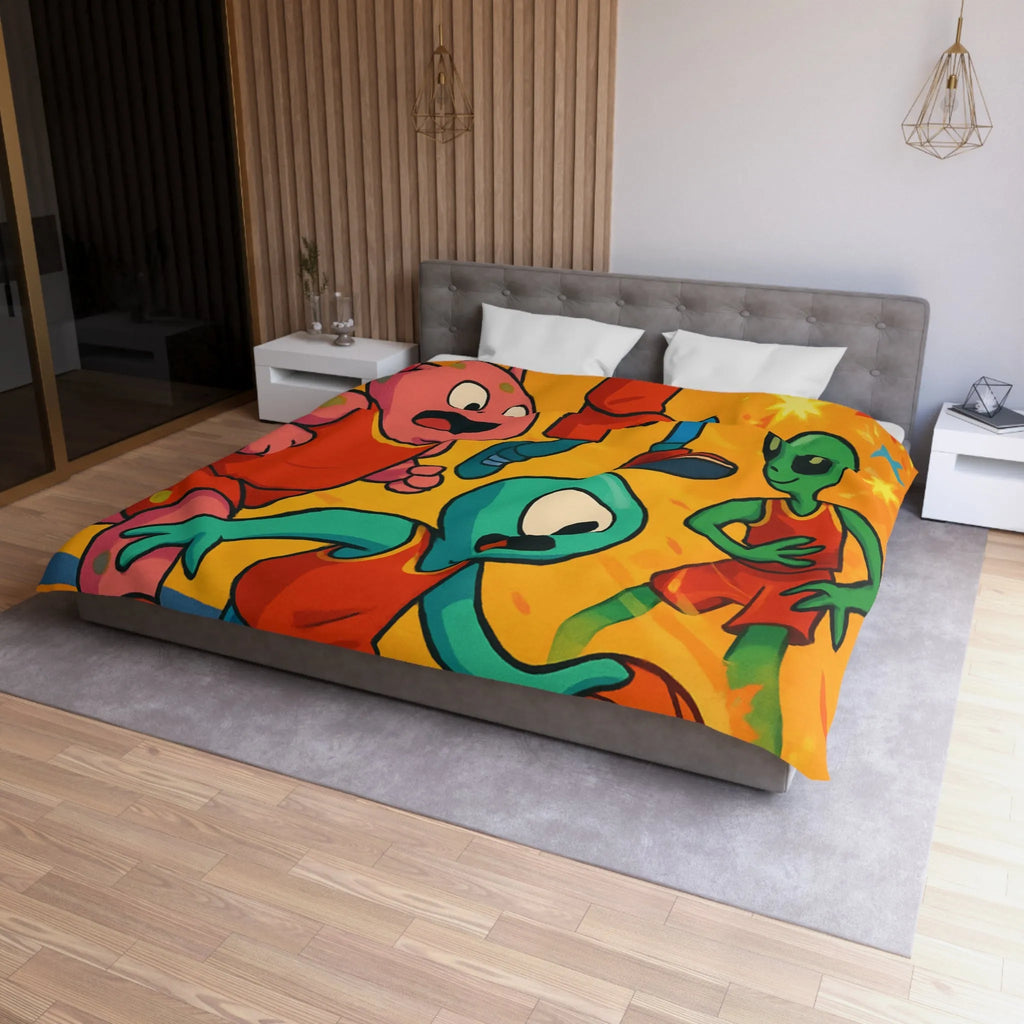 Housse de couette alien colorée pour chambre d'enfant avec thème basket et espace