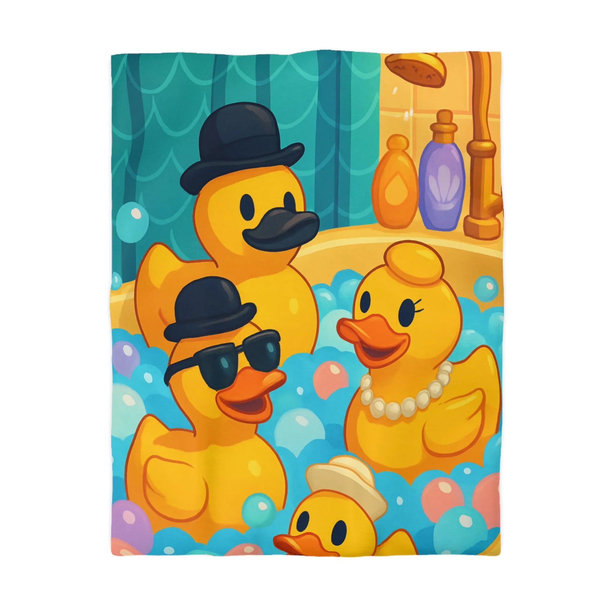 Housse de Couette Canards Amusants : Éléments Éclatants et Bain Coloré pour Chambre Enfant