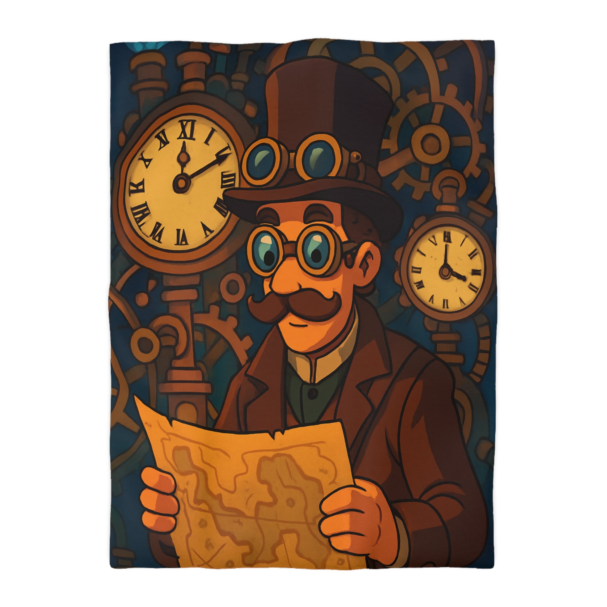 Housse de couette steampunk vintage avec motifs horlogers et explorateur en carte ingénieuse