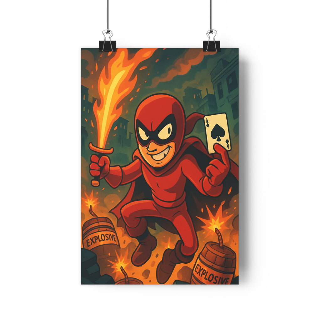 Poster décoratif personnage rouge cartoon aventure chambre enfant dynamique intense épée carte explosive 30x46