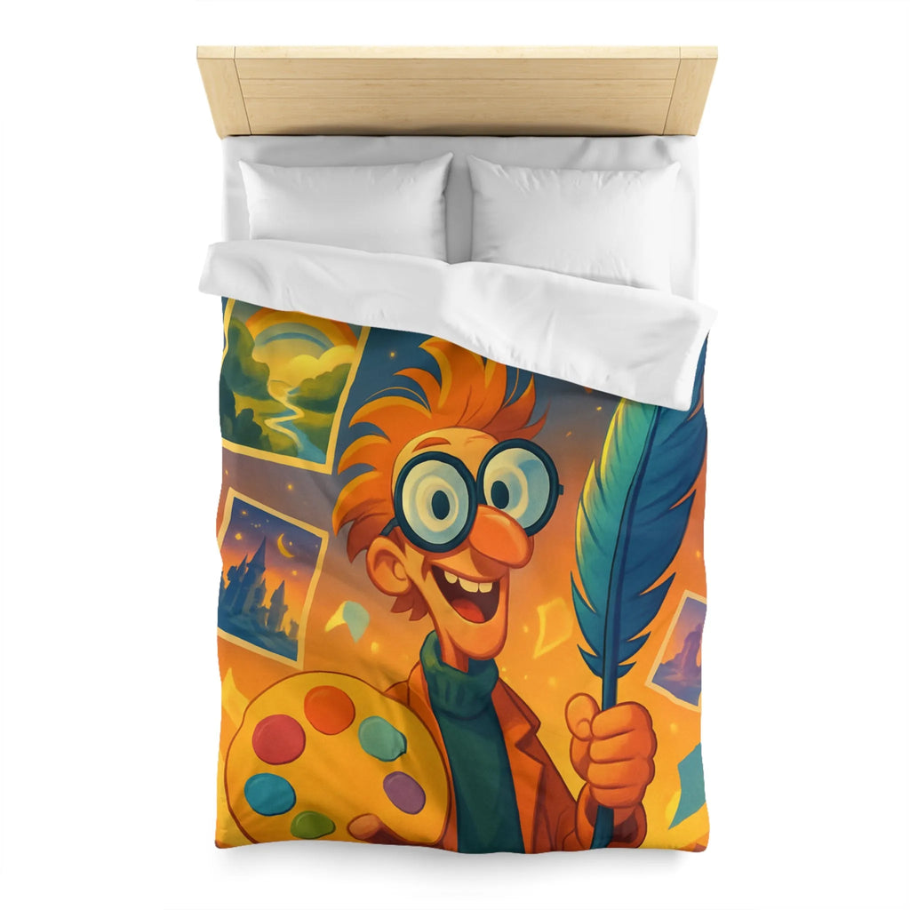 Housse de couette colorée avec paysage de conte de fées et artiste joyeux