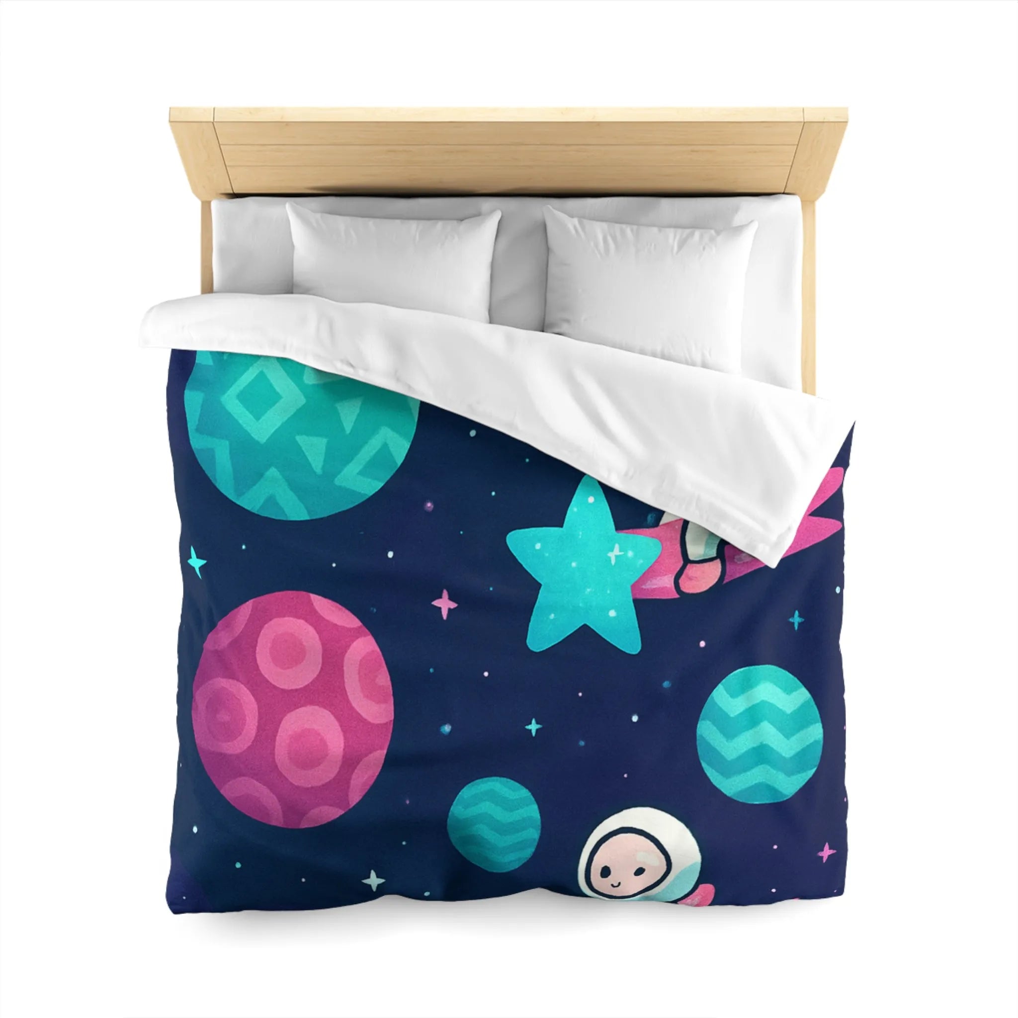 Explorez l'univers magique avec des astronautes joyeux sur fond stellaire pour enfants